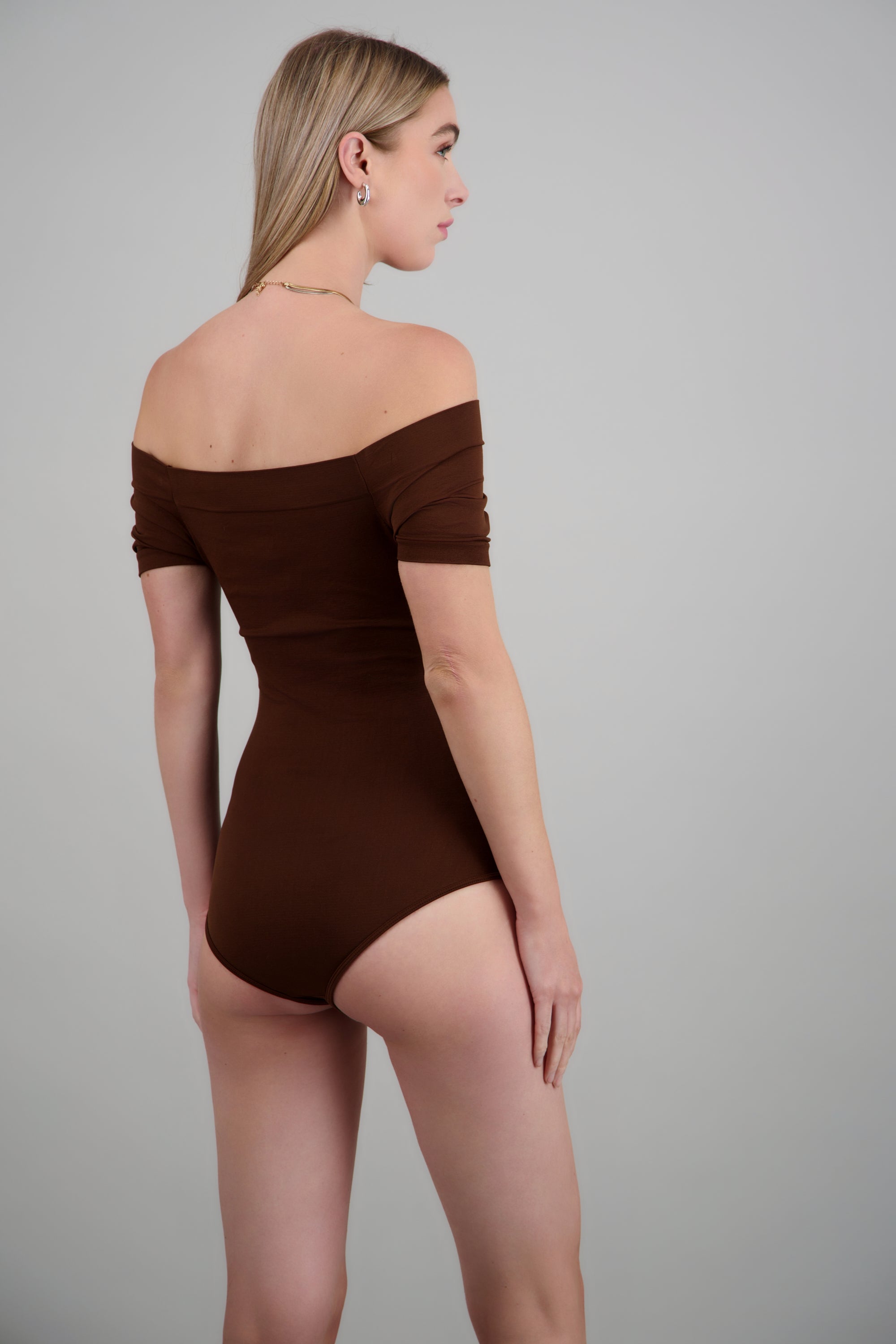 BODYSUIT OFF SHOULDER M/C CHOCOLATE