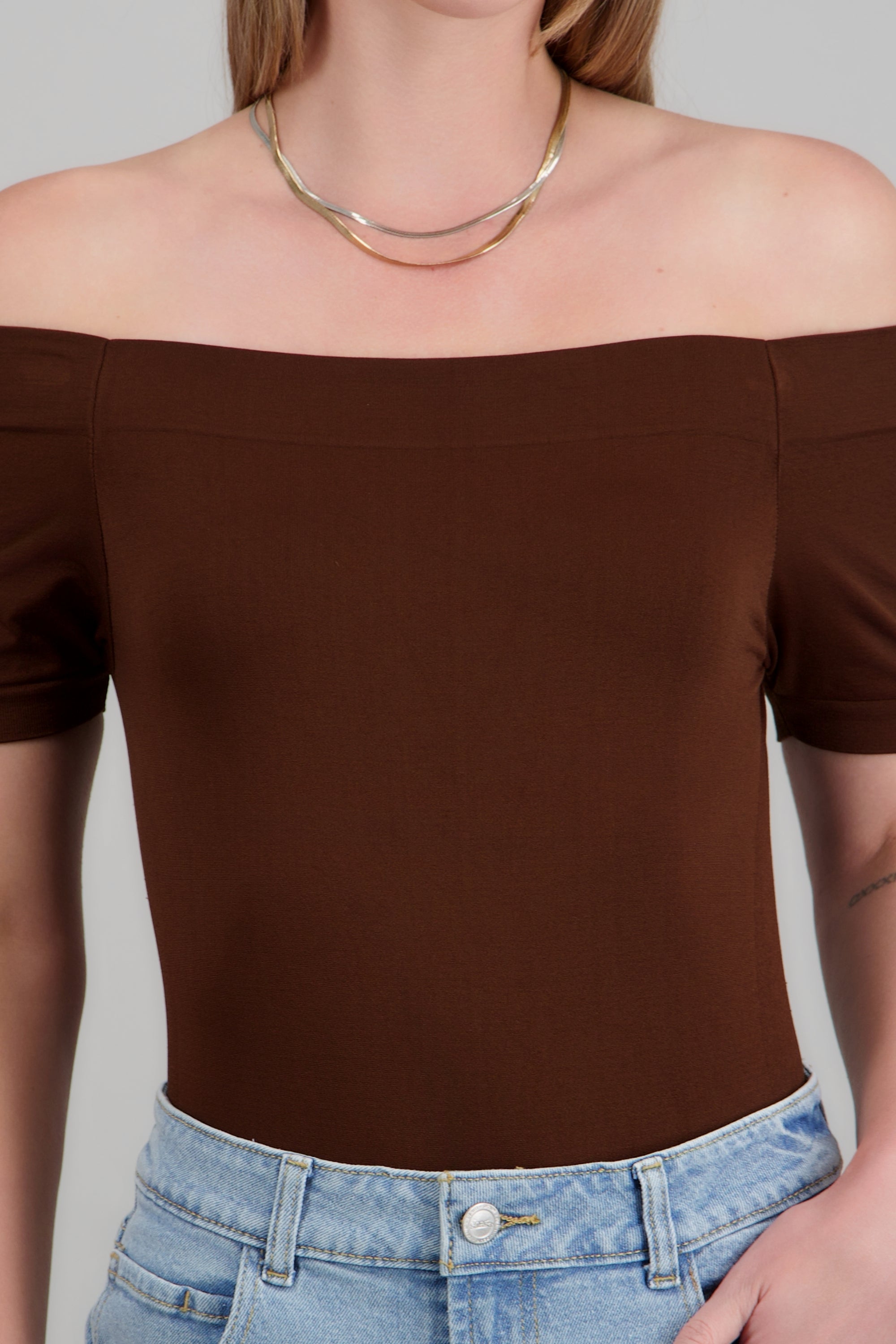 BODYSUIT OFF SHOULDER M/C CHOCOLATE
