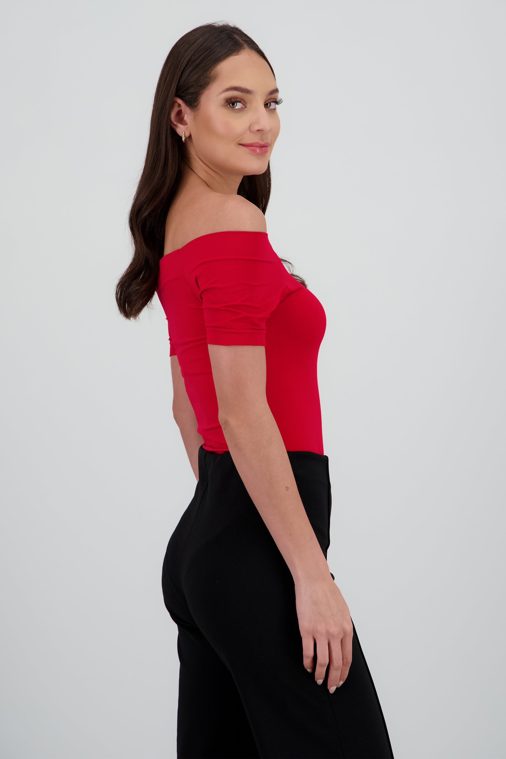 Bodysuit Liso Hombros Descubiertos ROJO QUEMADO