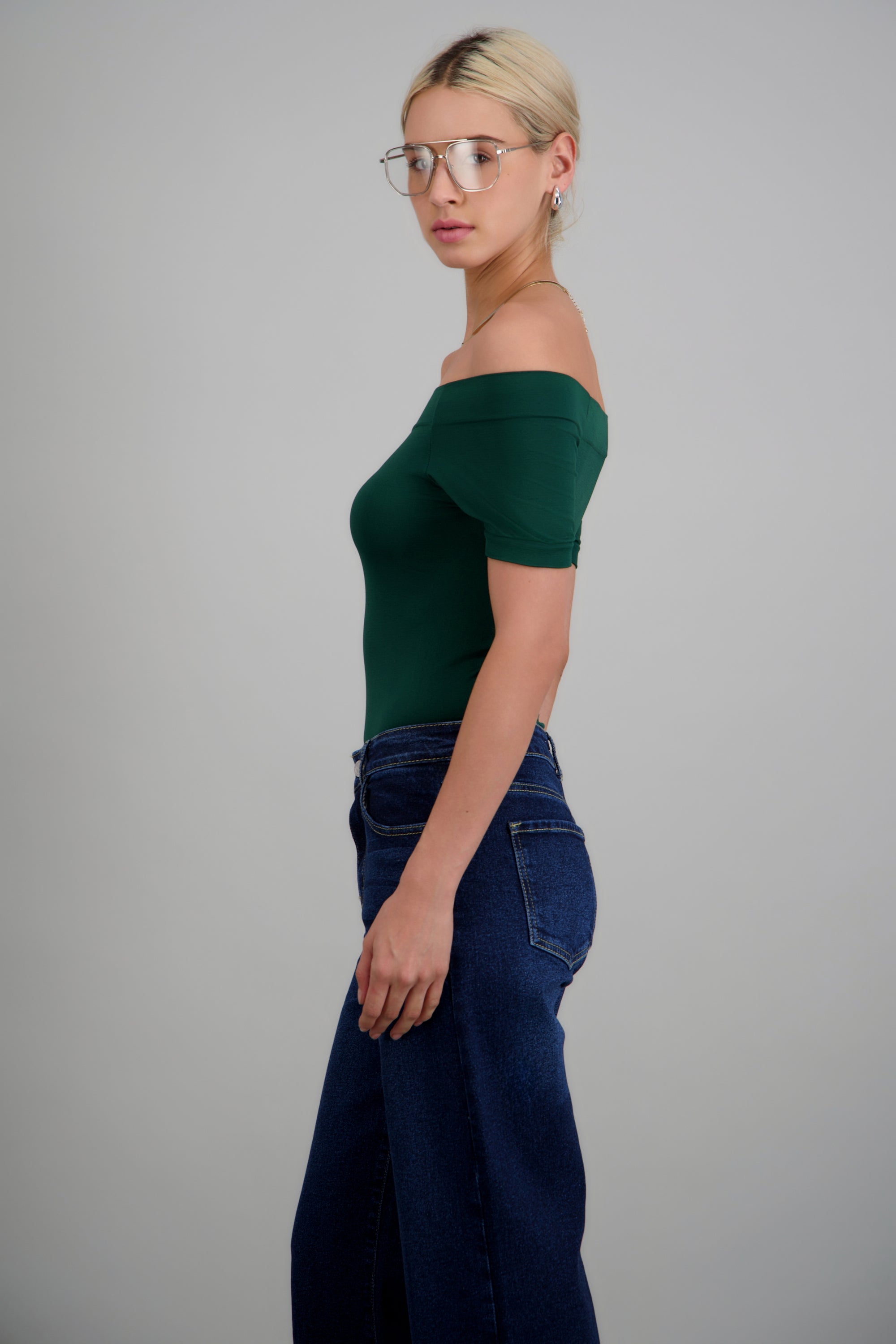 BODYSUIT OFF SHOULDER M/C VERDE OBSCURO