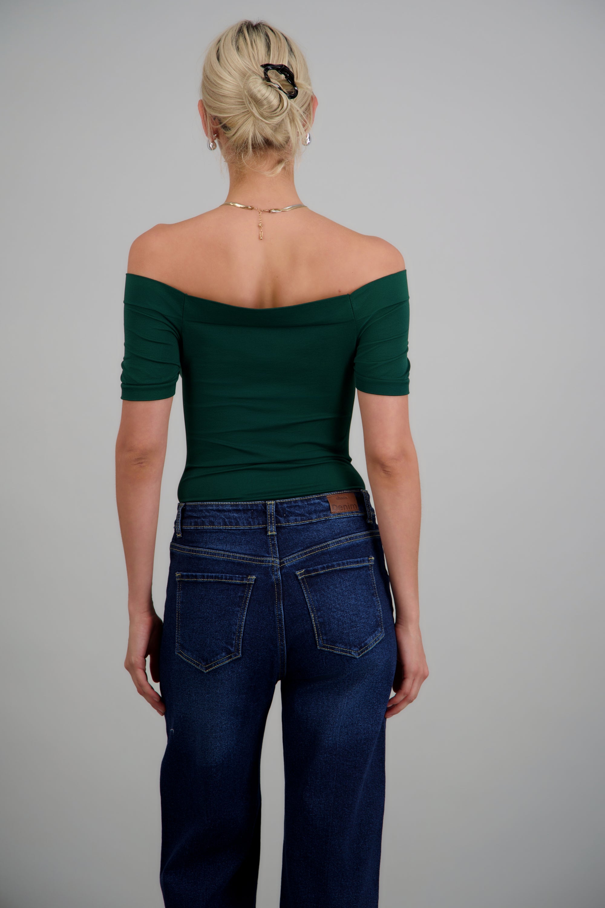 BODYSUIT OFF SHOULDER M/C VERDE OBSCURO