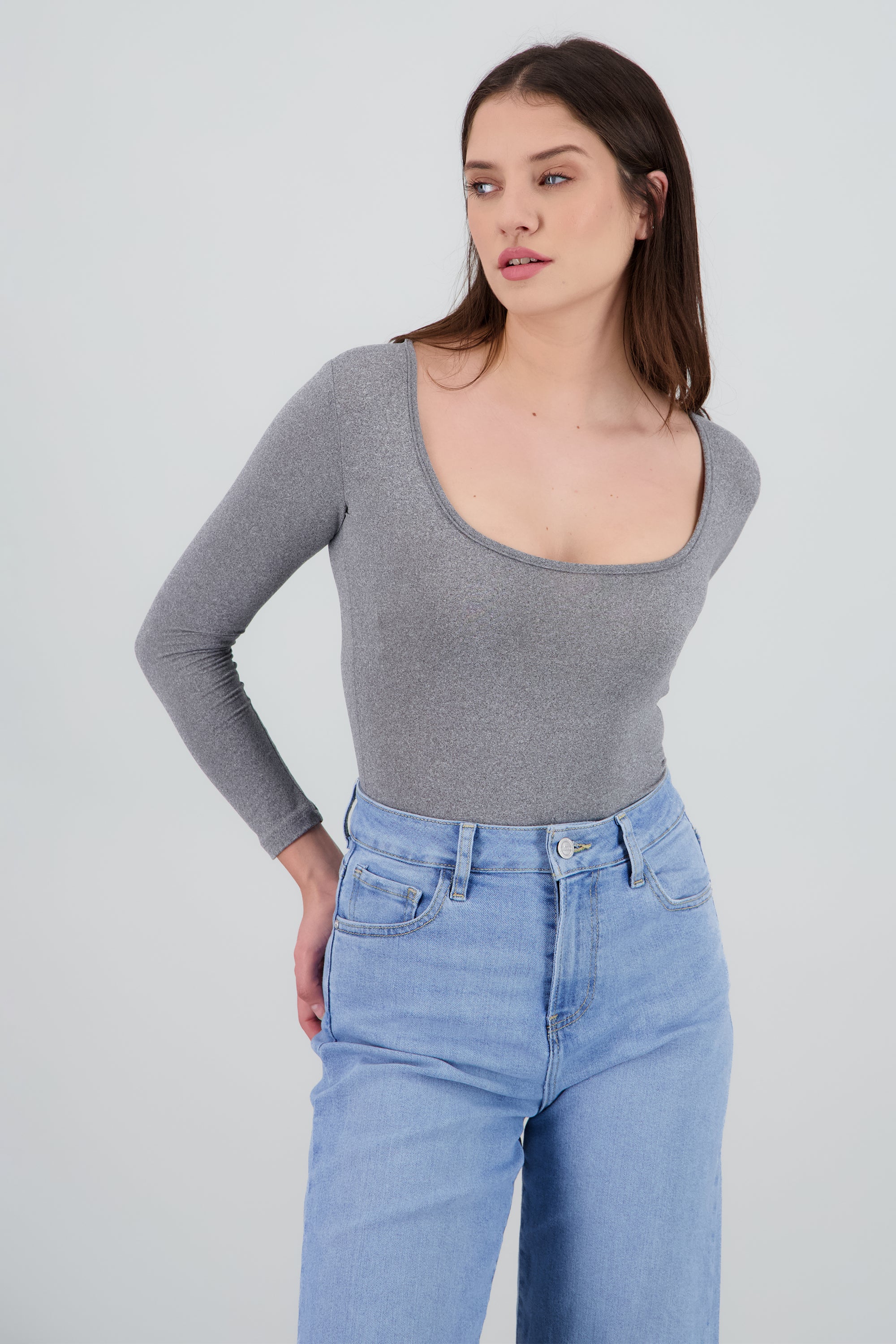 Bodysuit Liso Escote Cuadrado GRIS JASPE