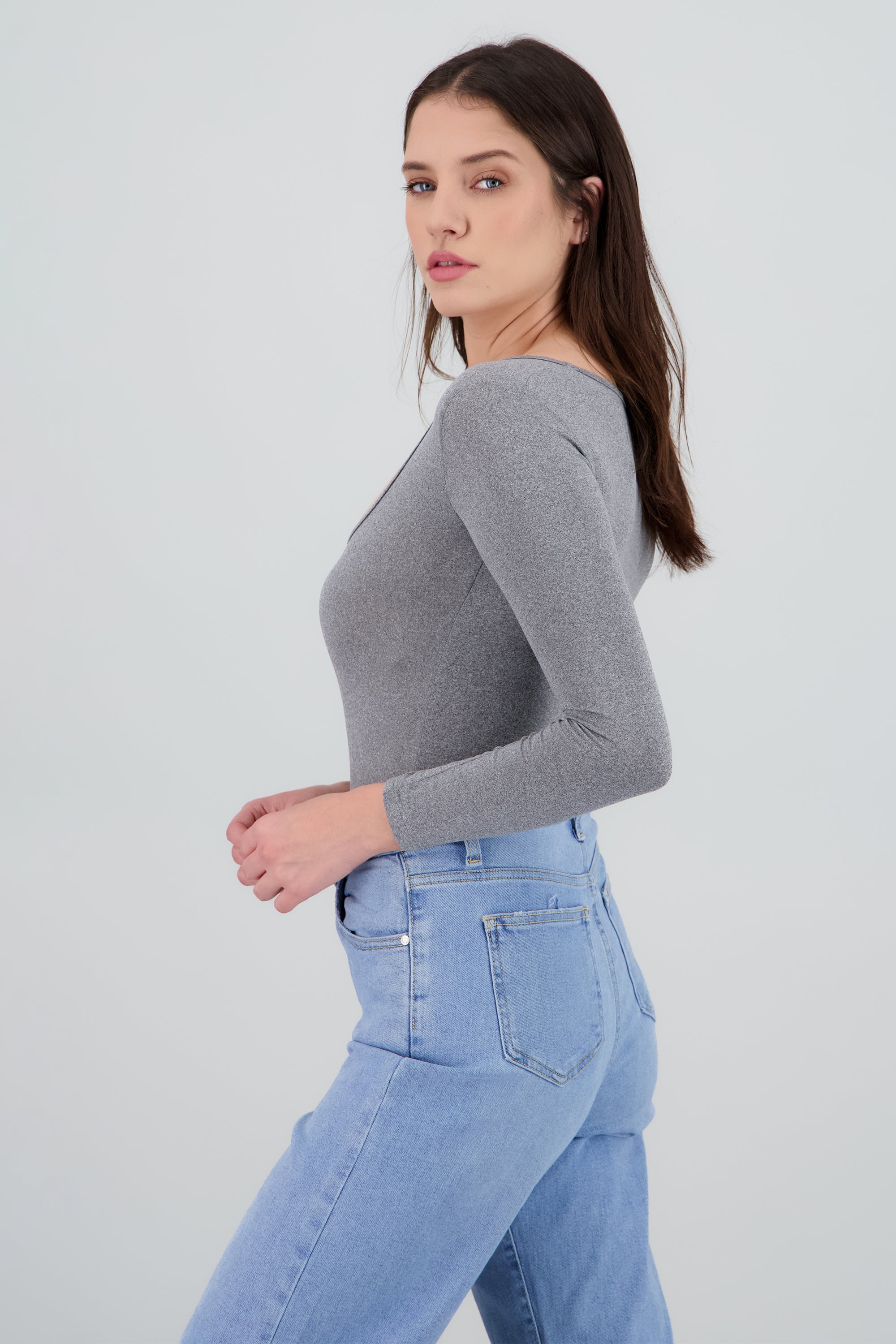 Bodysuit Liso Escote Cuadrado GRIS JASPE