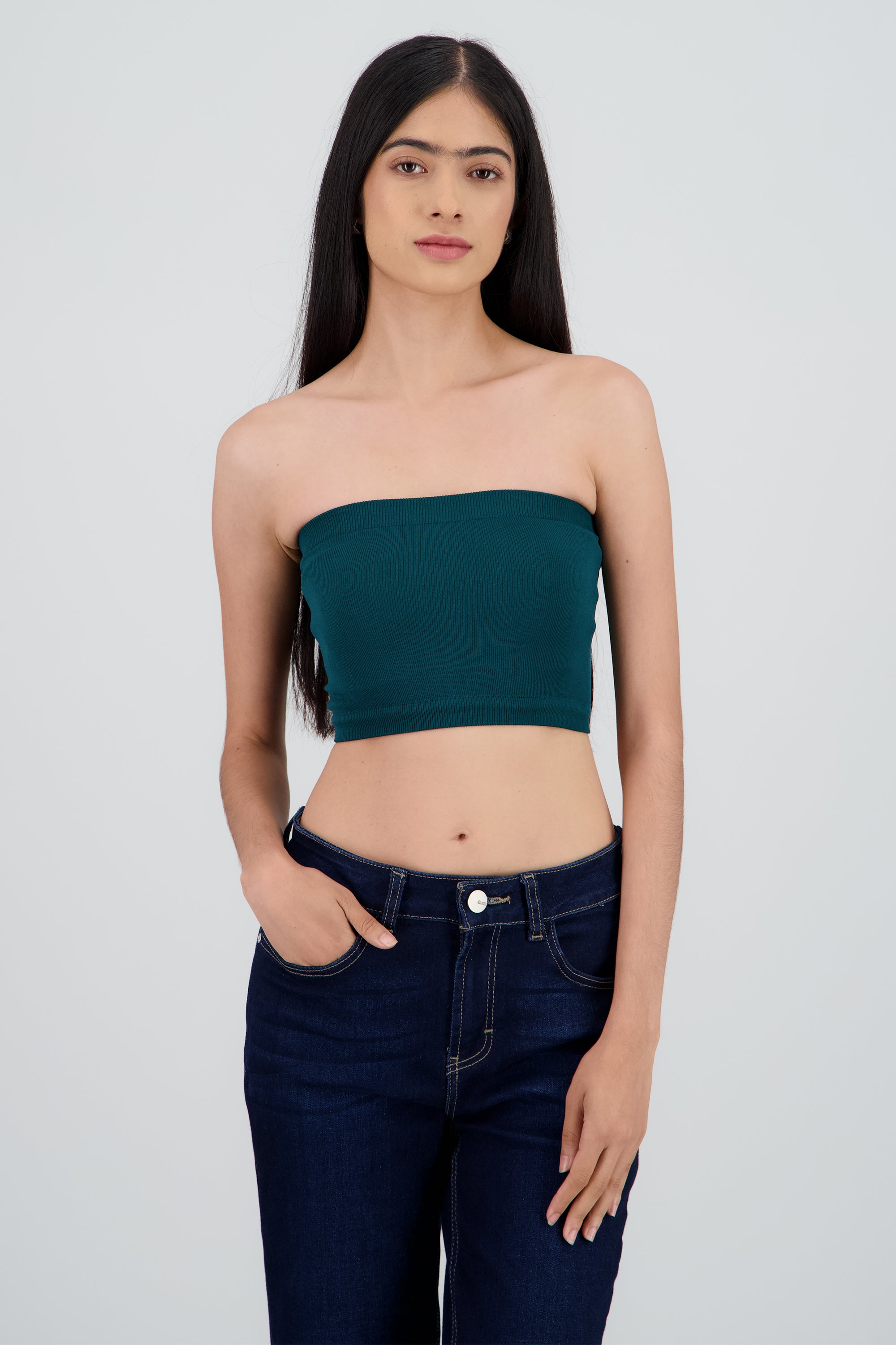 Top Tubo Elástico Acanalado AZUL PATO