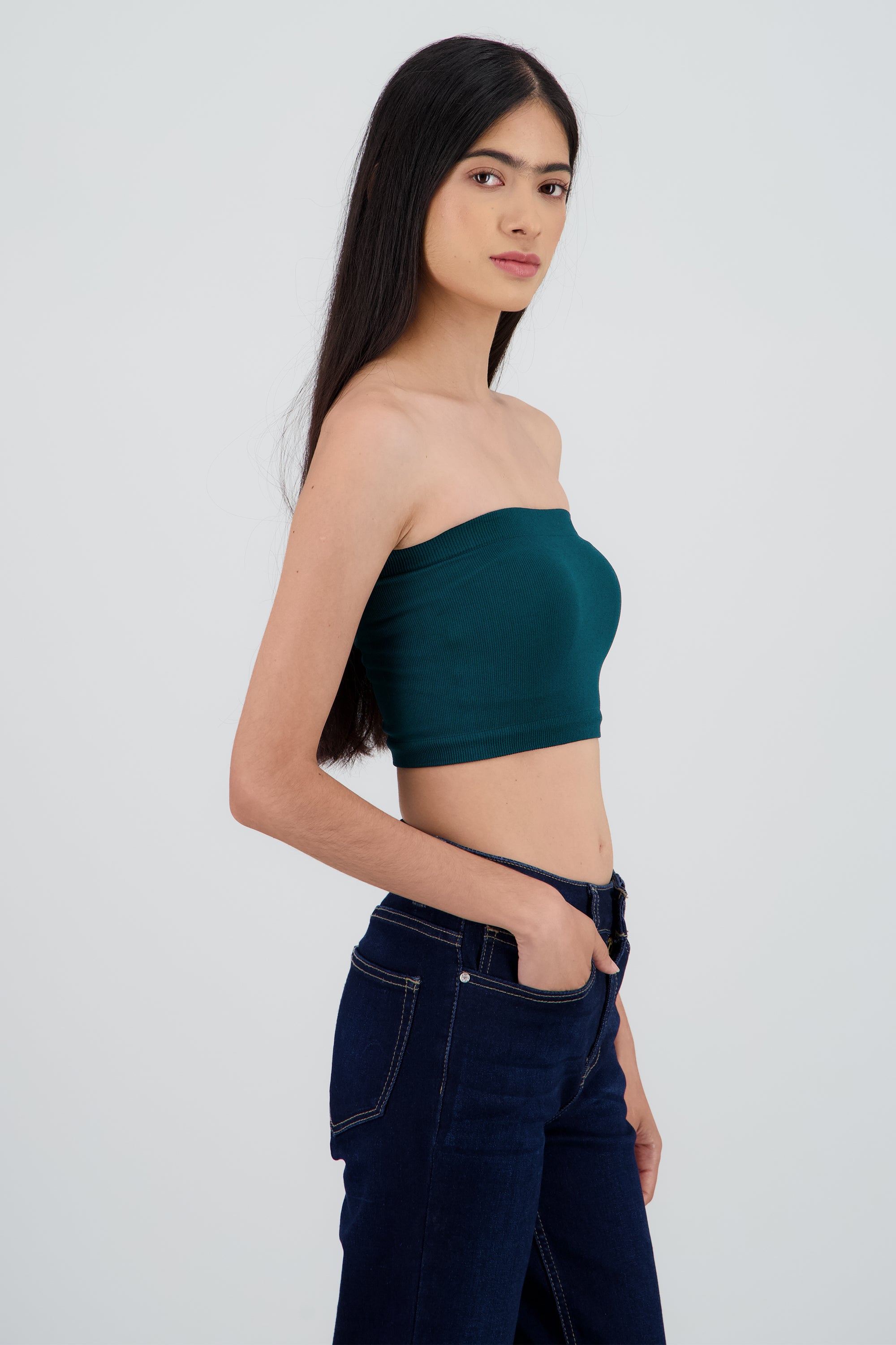 Top Tubo Elástico Acanalado AZUL PATO