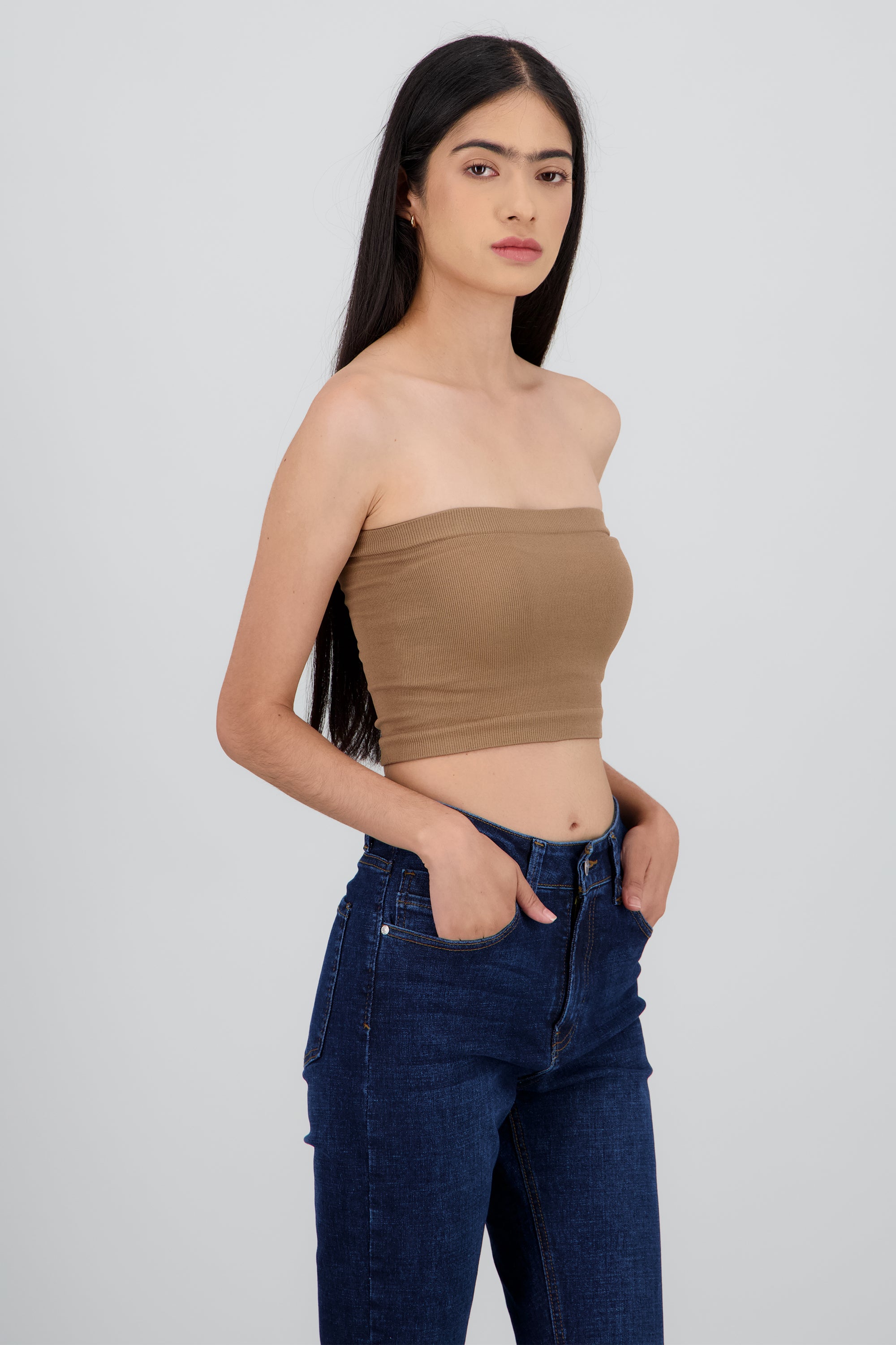 Top Tubo Elástico Acanalado CAMELLO