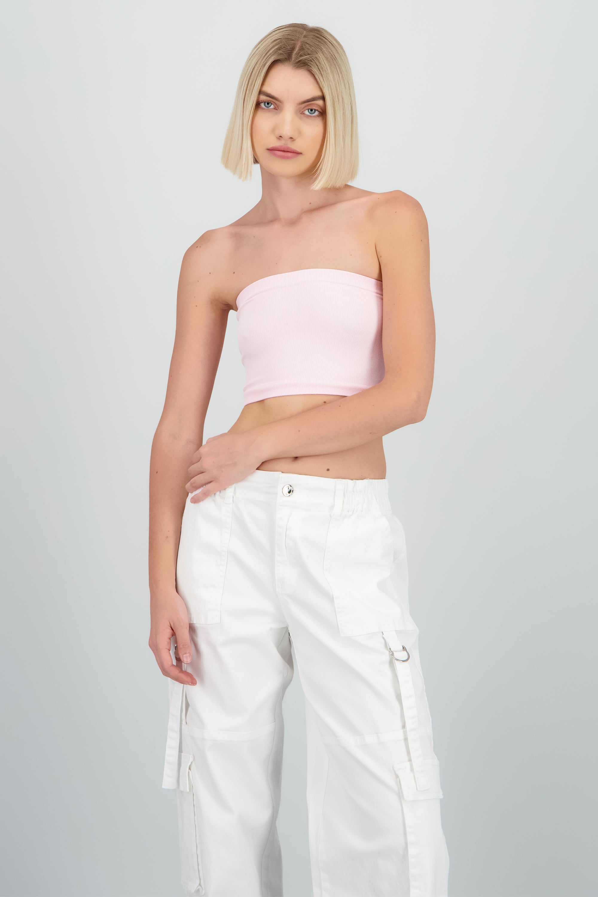 Top Tubo Elástico Acanalado ROSA PASTEL