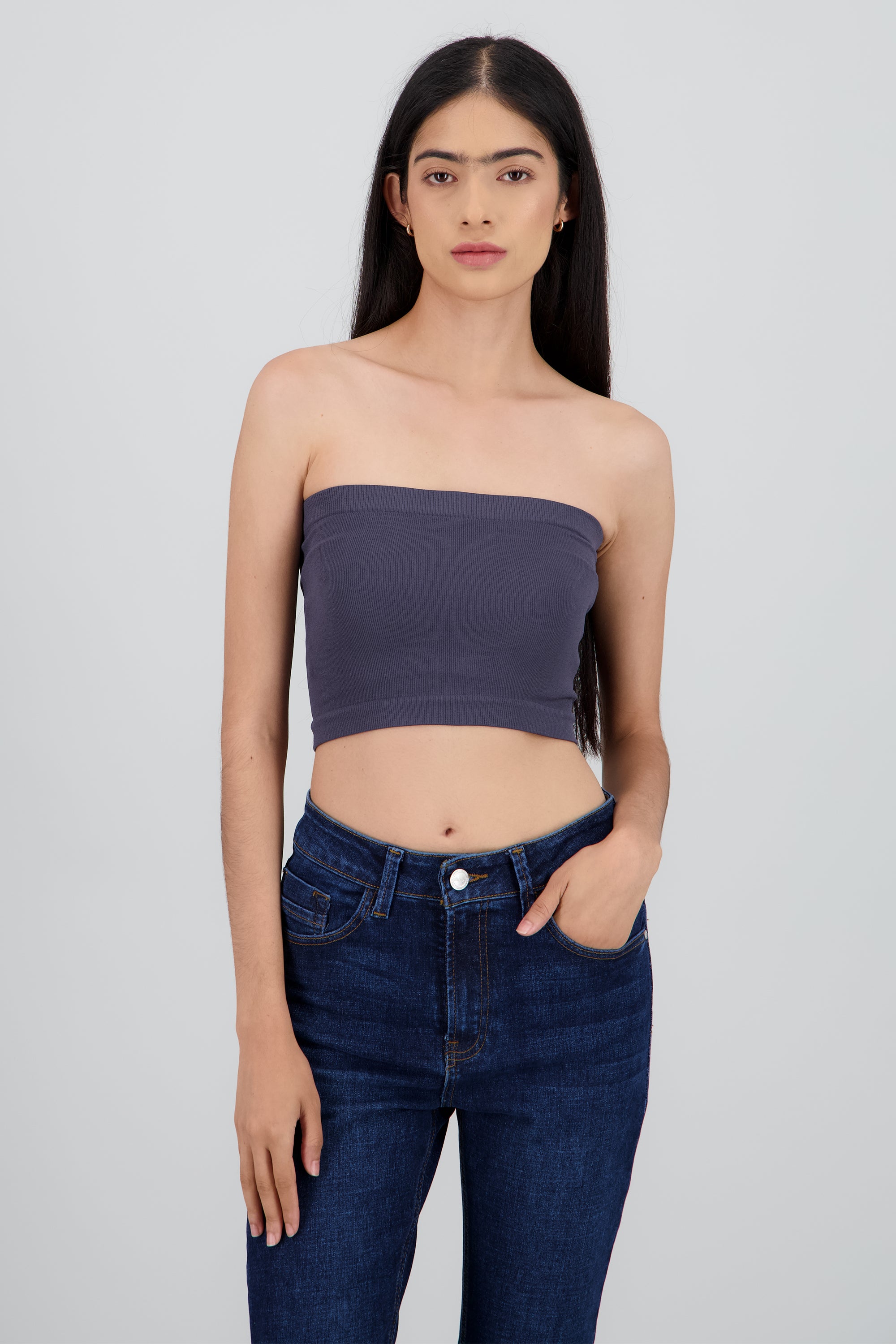 Top Tubo Elástico Acanalado GRIS OBSCURO