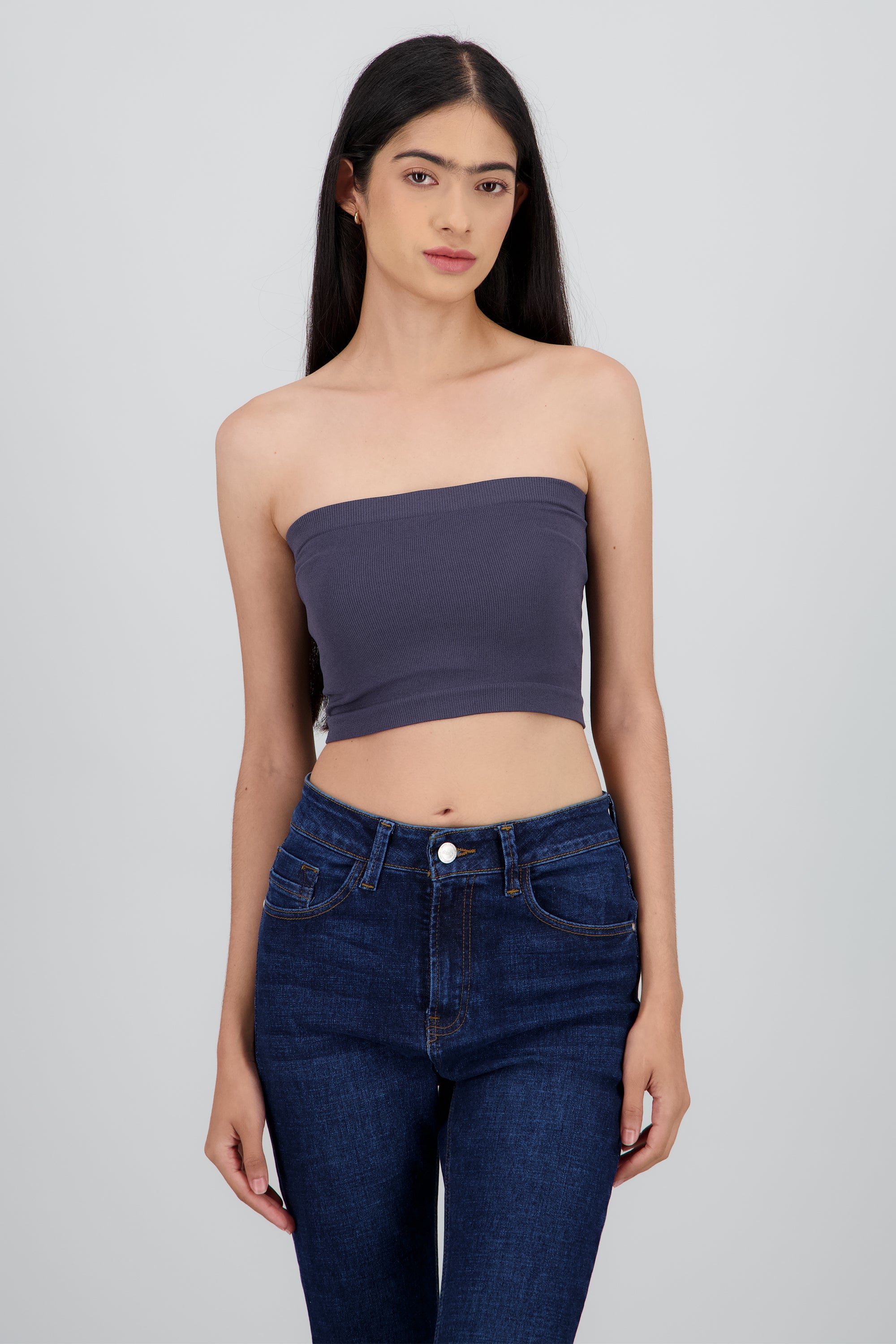 Top Tubo Elástico Acanalado GRIS OBSCURO