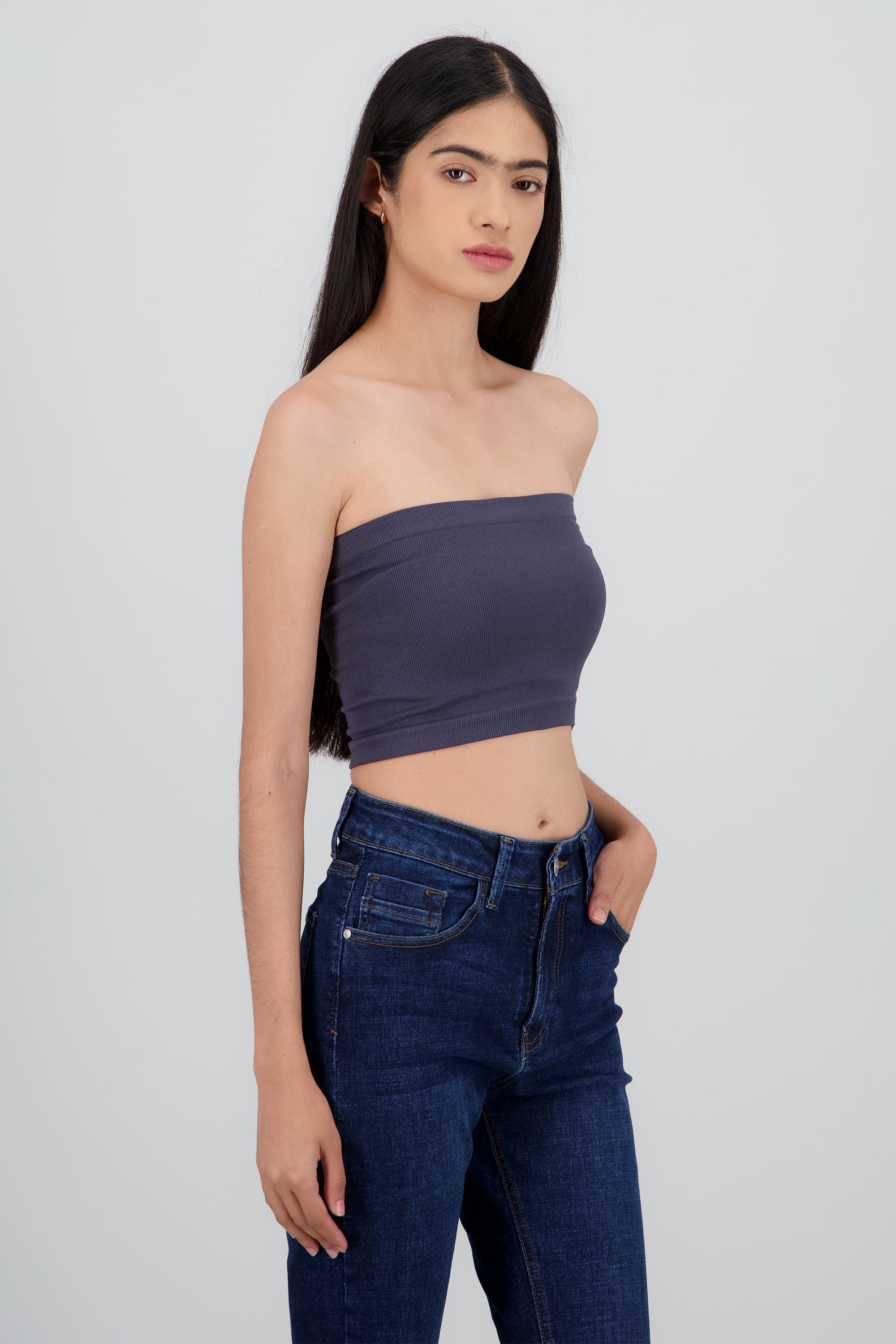 Top Tubo Elástico Acanalado GRIS OBSCURO