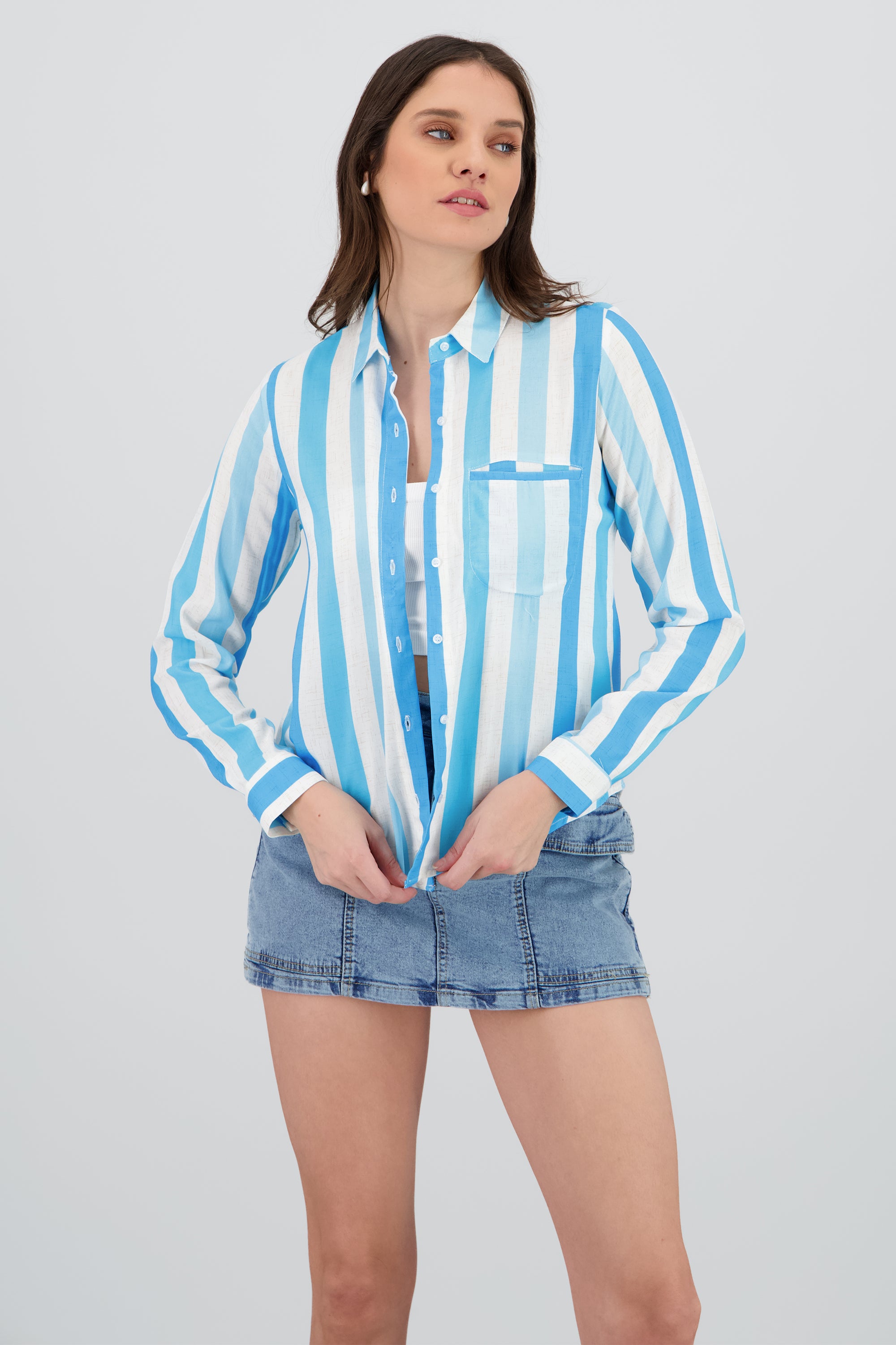 Camisa manga larga estampado rayas AZUL COMBO