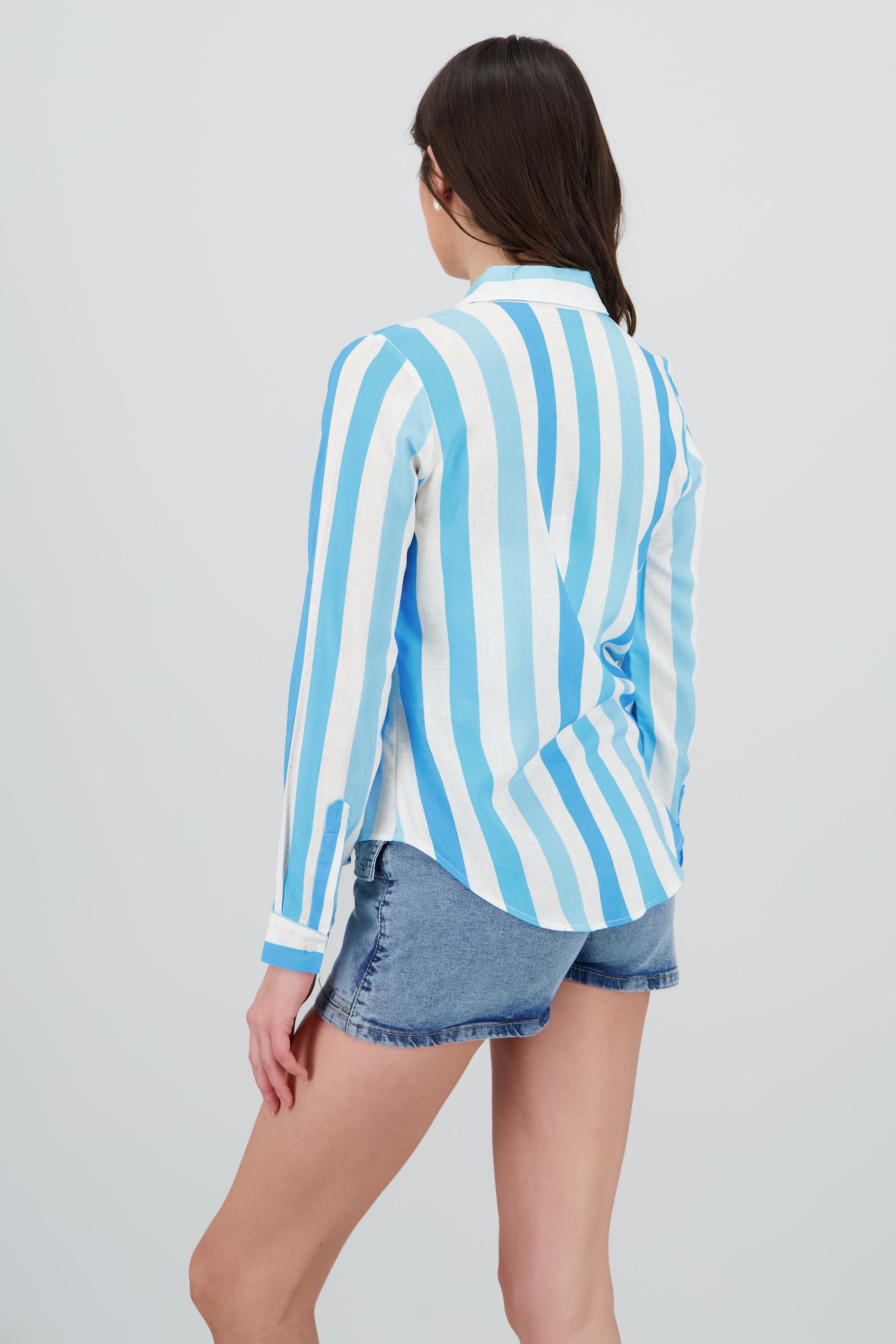 Camisa manga larga estampado rayas AZUL COMBO
