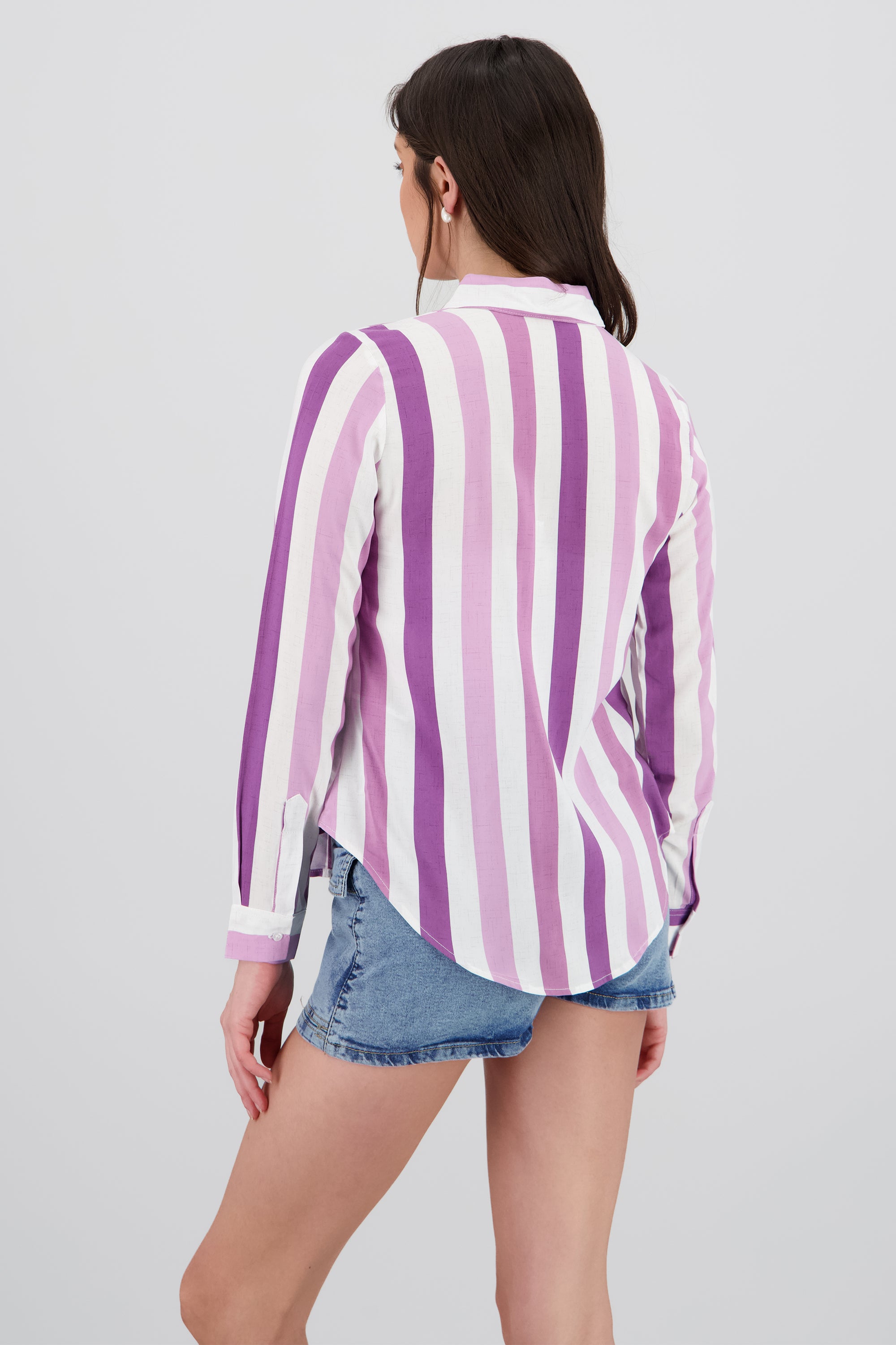 Camisa manga larga estampado rayas MORADO COMBO
