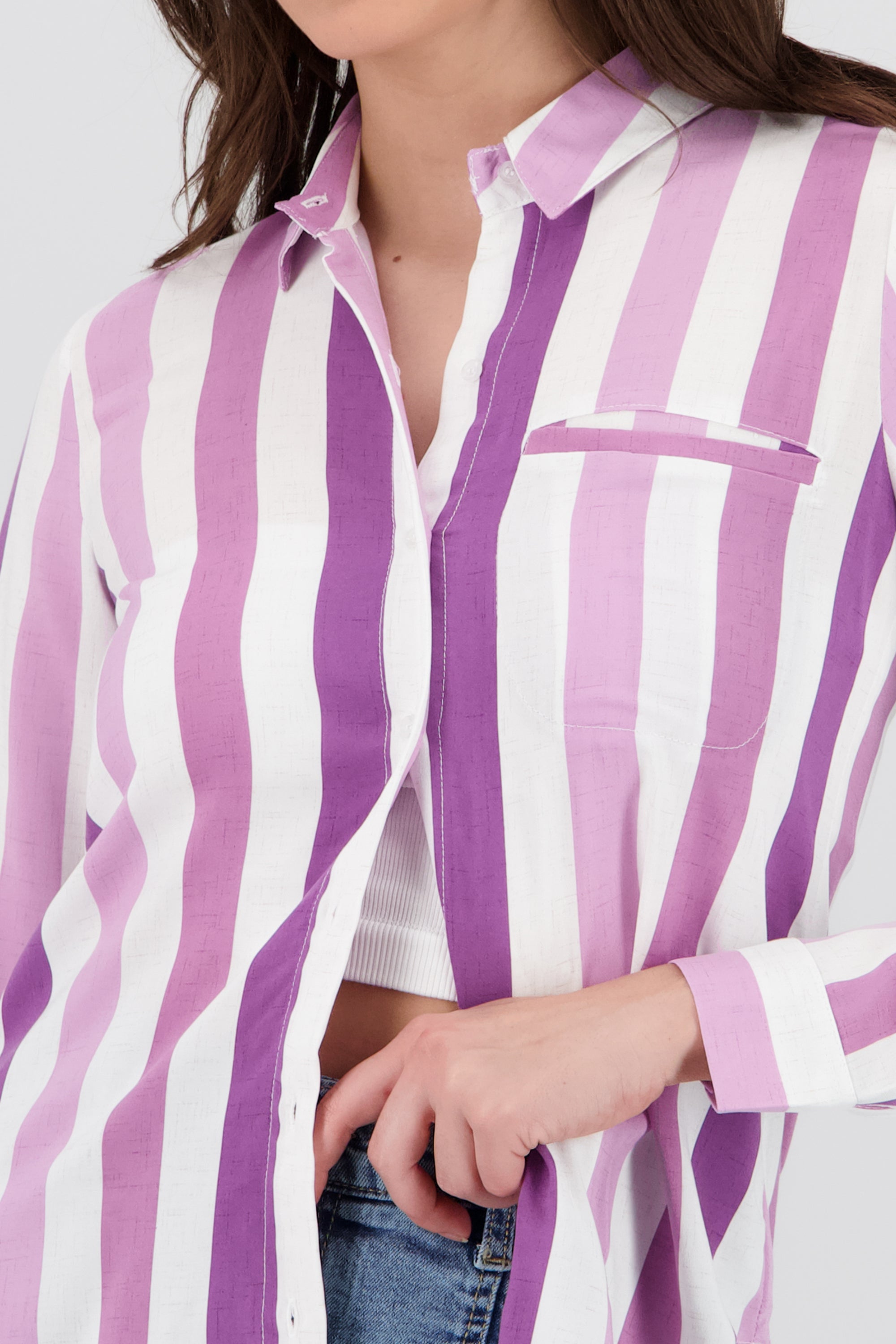 Camisa manga larga estampado rayas MORADO COMBO