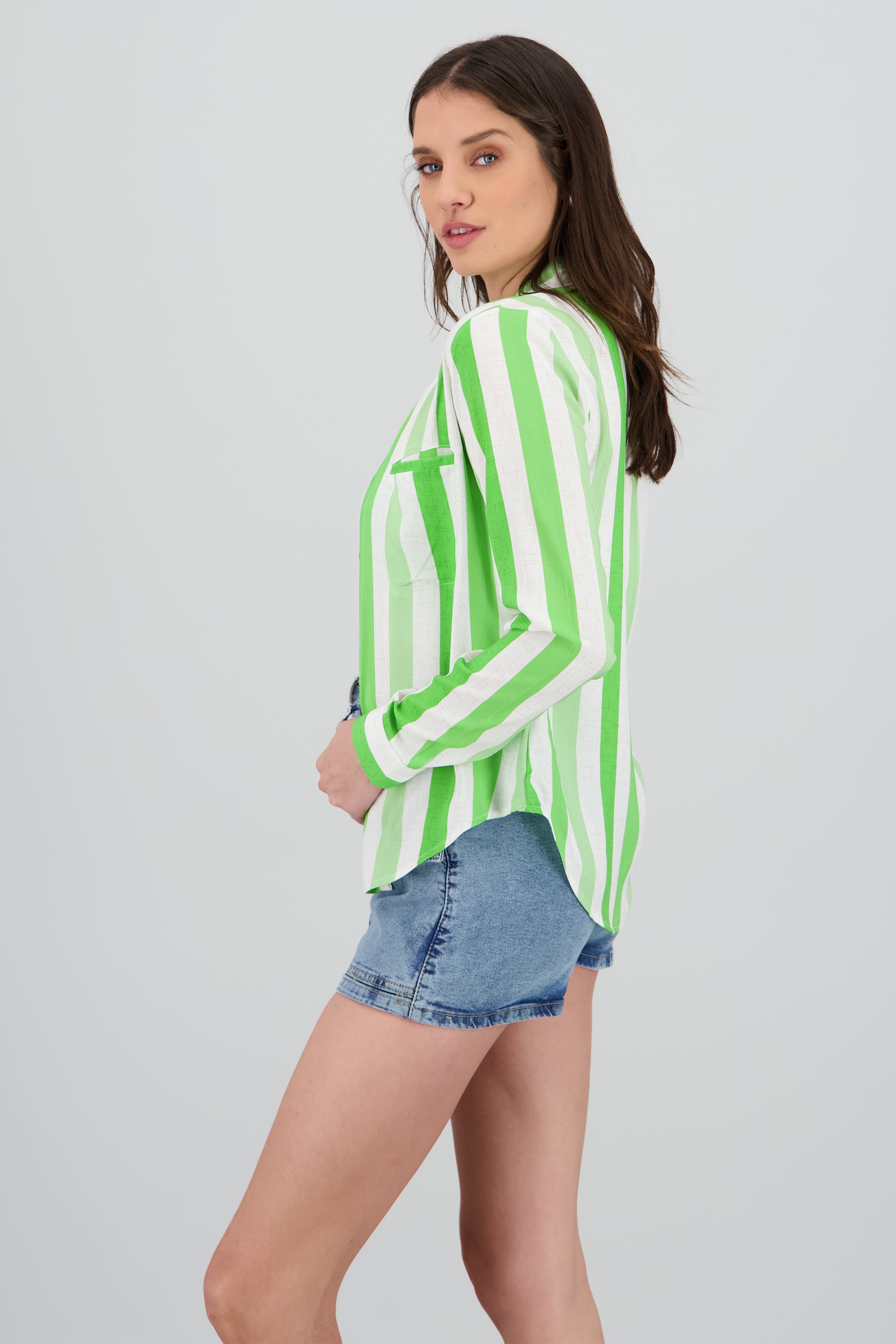 Camisa manga larga estampado rayas VERDE COMBO