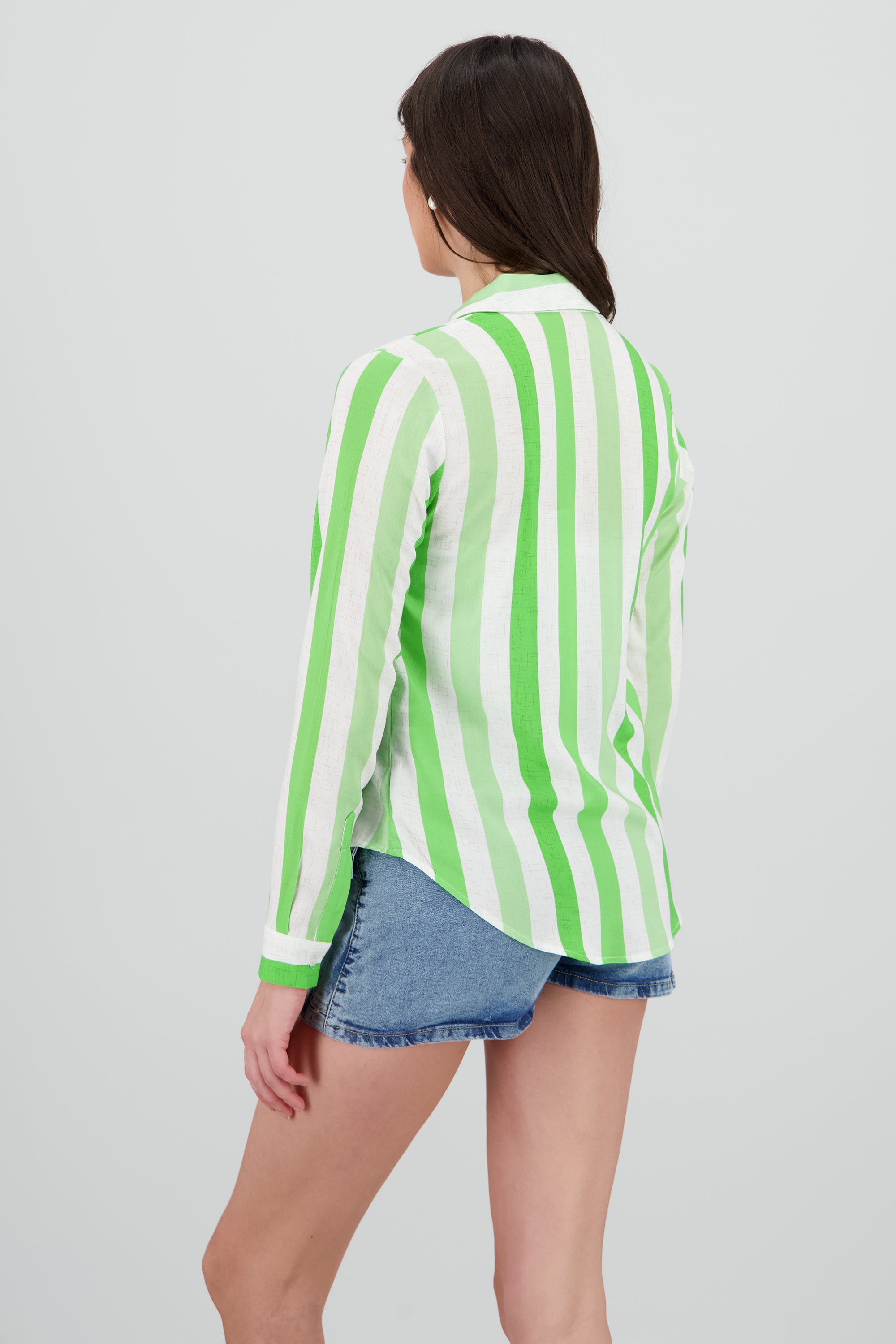 Camisa manga larga estampado rayas VERDE COMBO