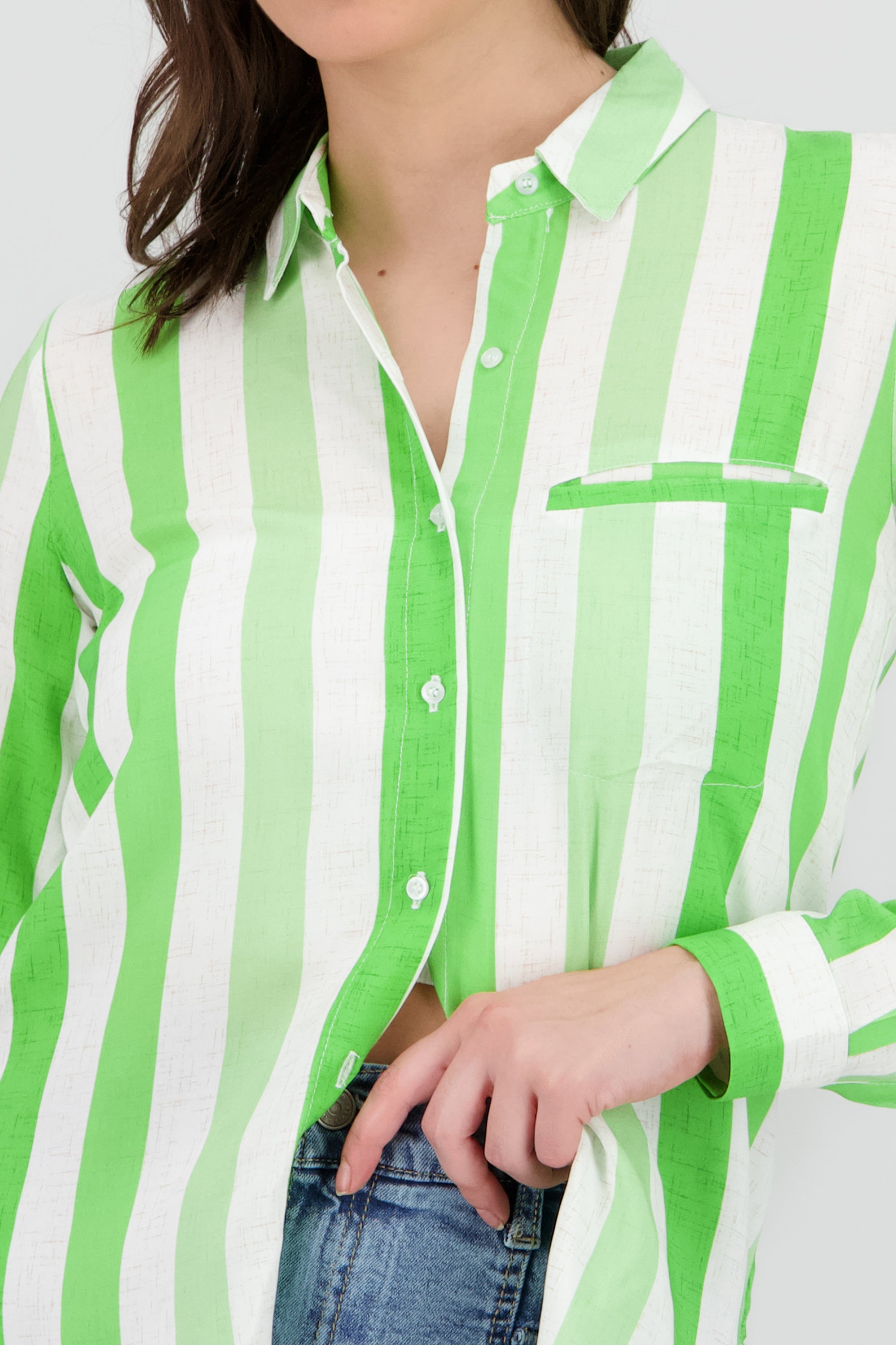 Camisa manga larga estampado rayas VERDE COMBO