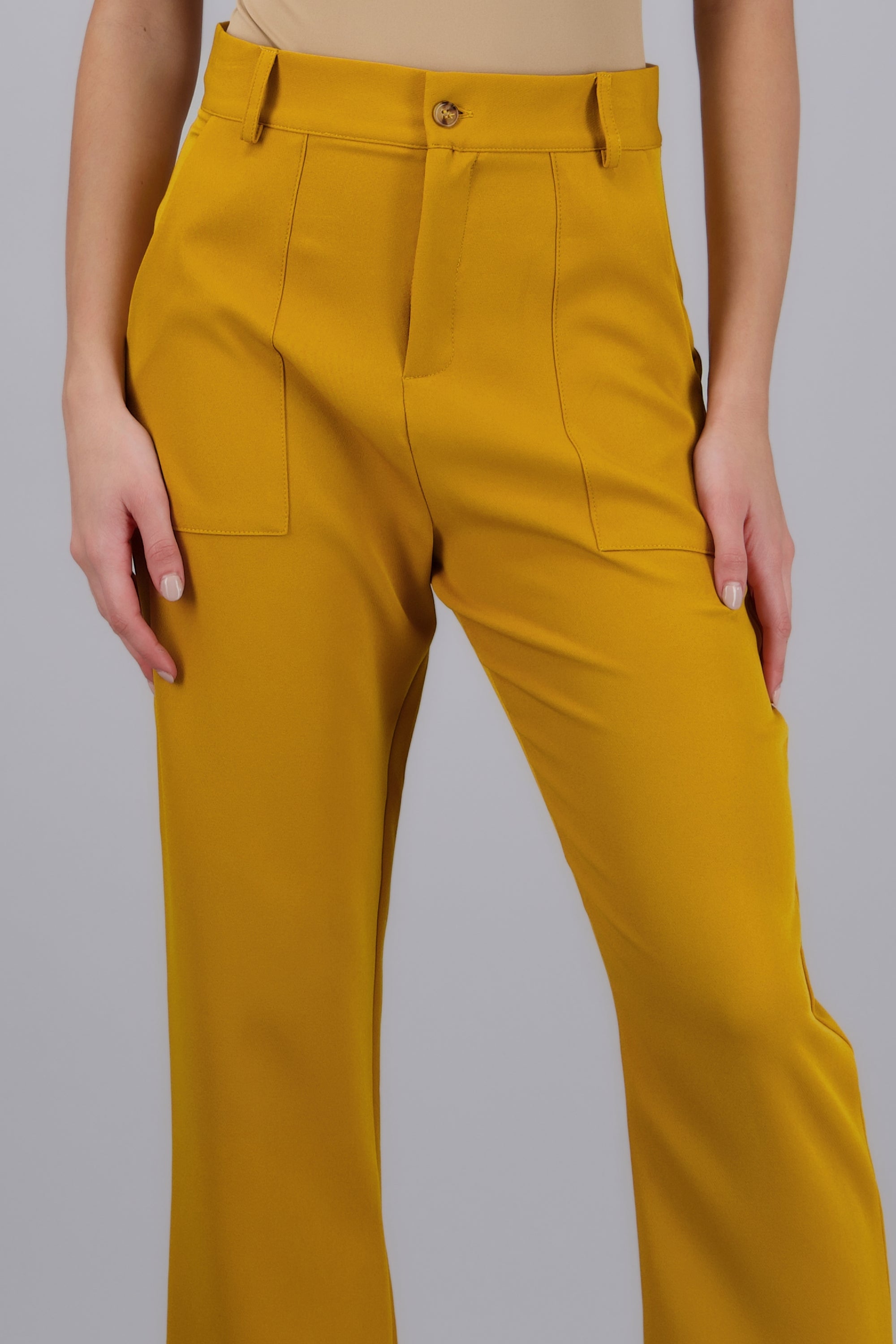 Pantalón Cintura Alta Capri Bolsas MOSTAZA