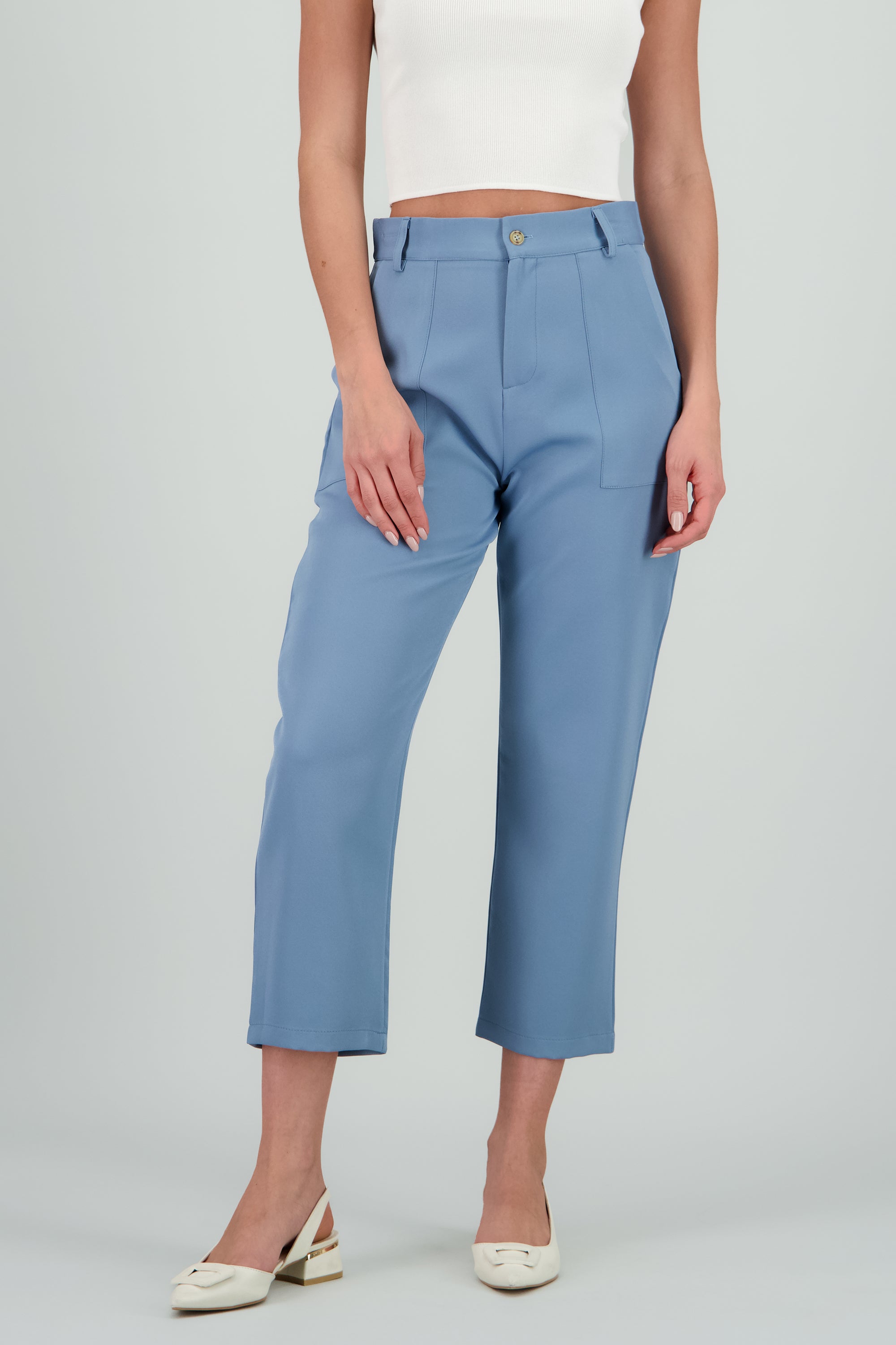 Pantalón Cintura Alta Capri Bolsas AZUL