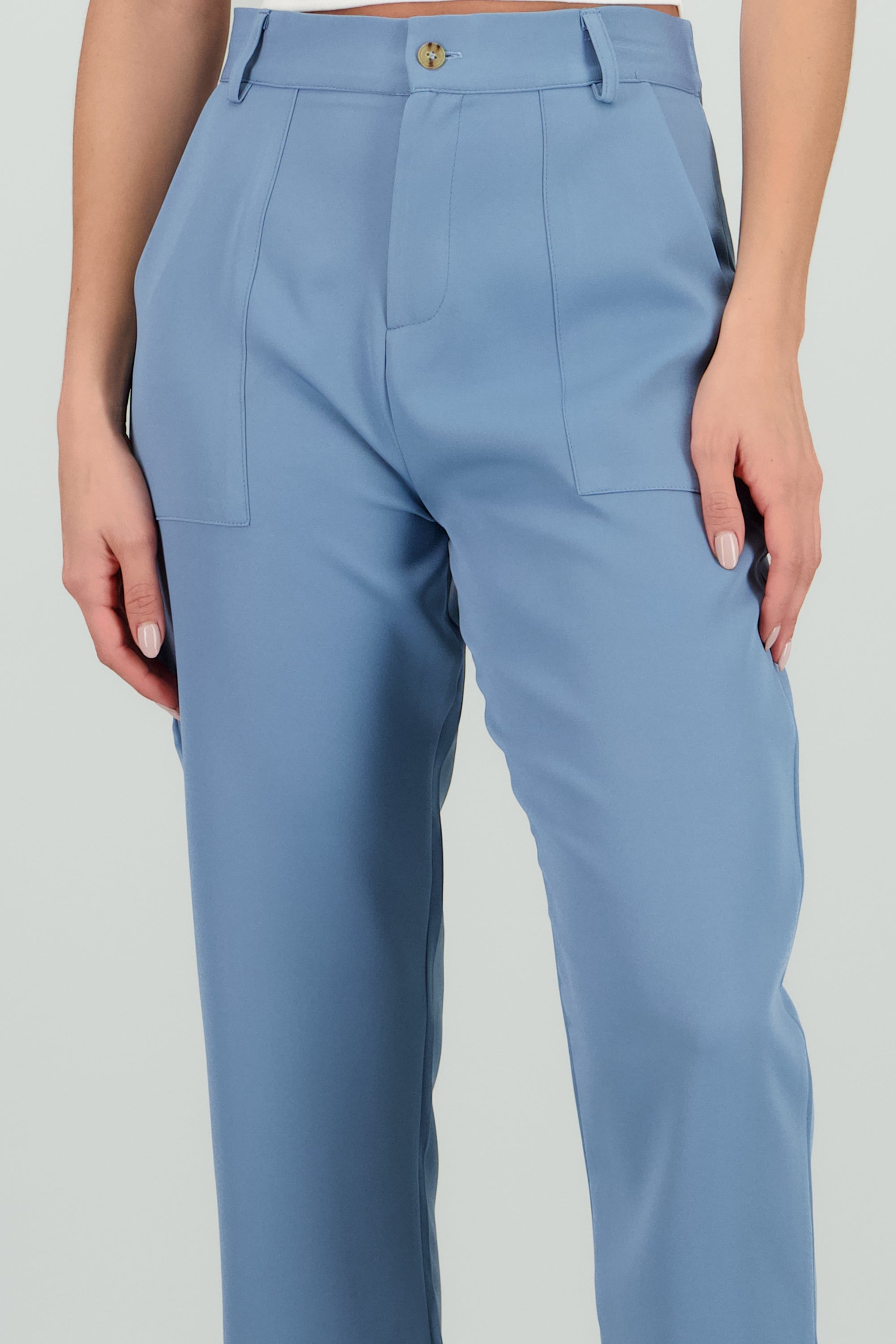 Pantalón Cintura Alta Capri Bolsas AZUL