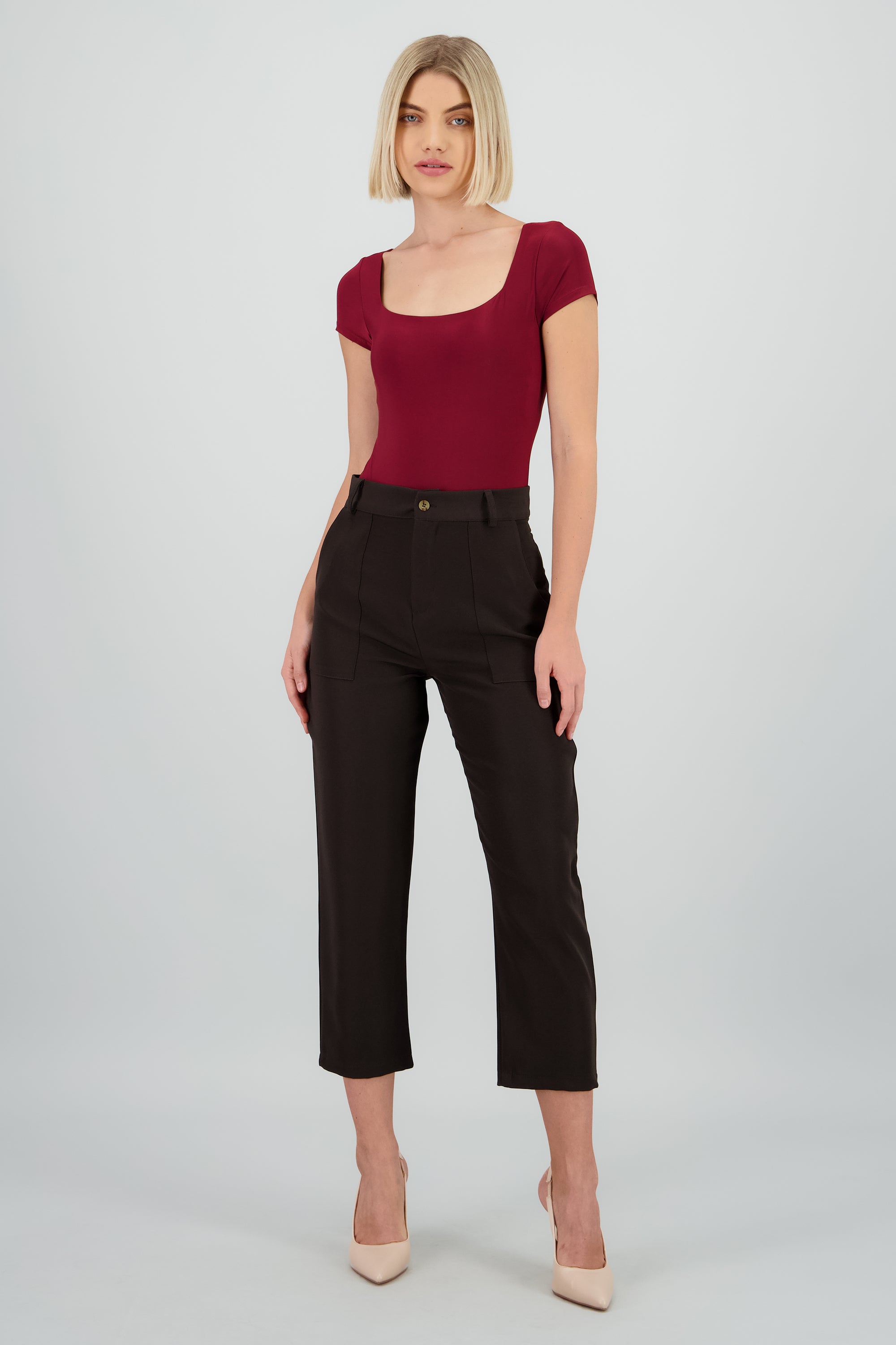Pantalón Cintura Alta Capri Bolsas CHOCOLATE