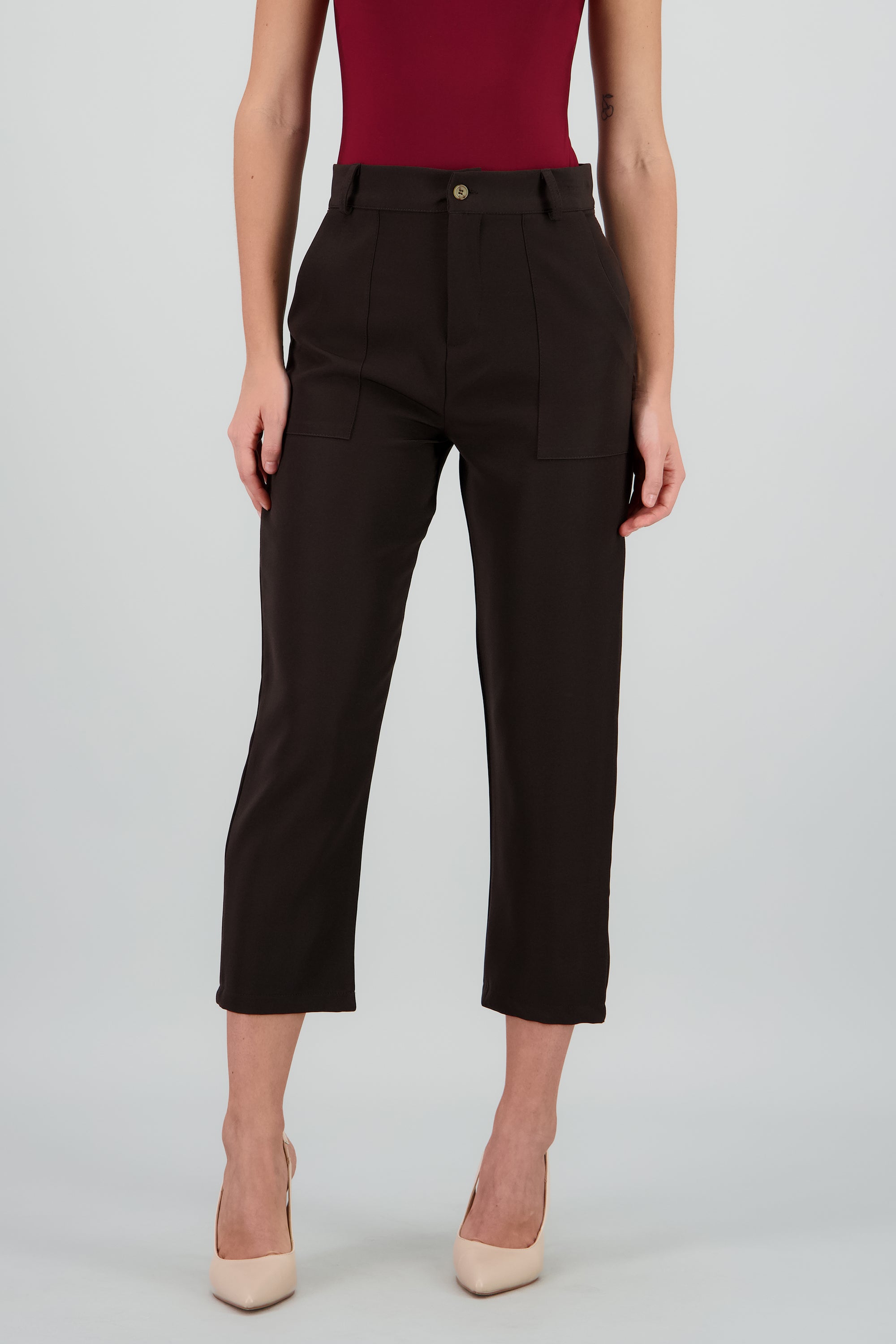 Pantalón Cintura Alta Capri Bolsas CHOCOLATE
