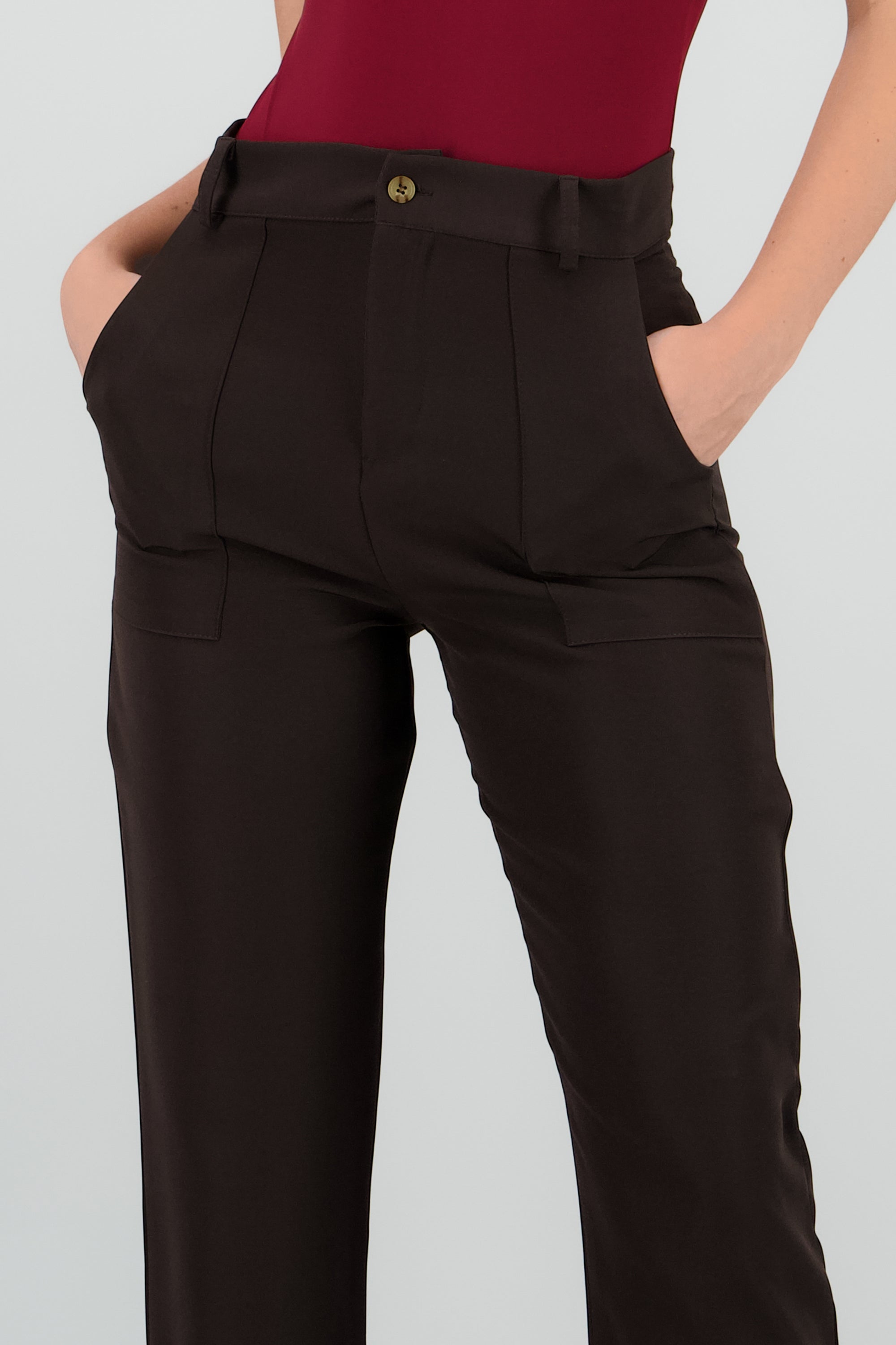 Pantalón Cintura Alta Capri Bolsas CHOCOLATE