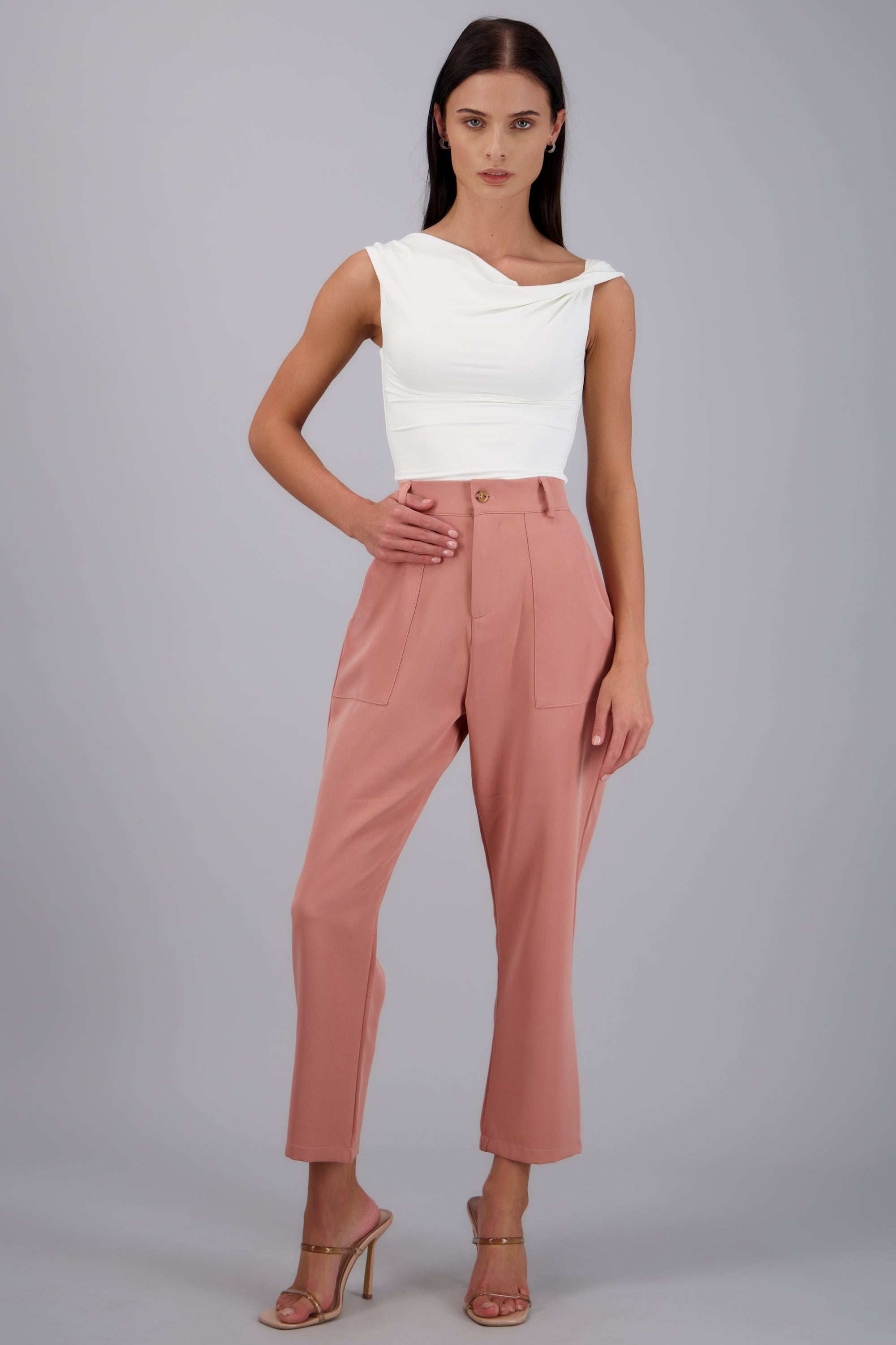 Pantalón Cintura Alta Capri Bolsas CORAL