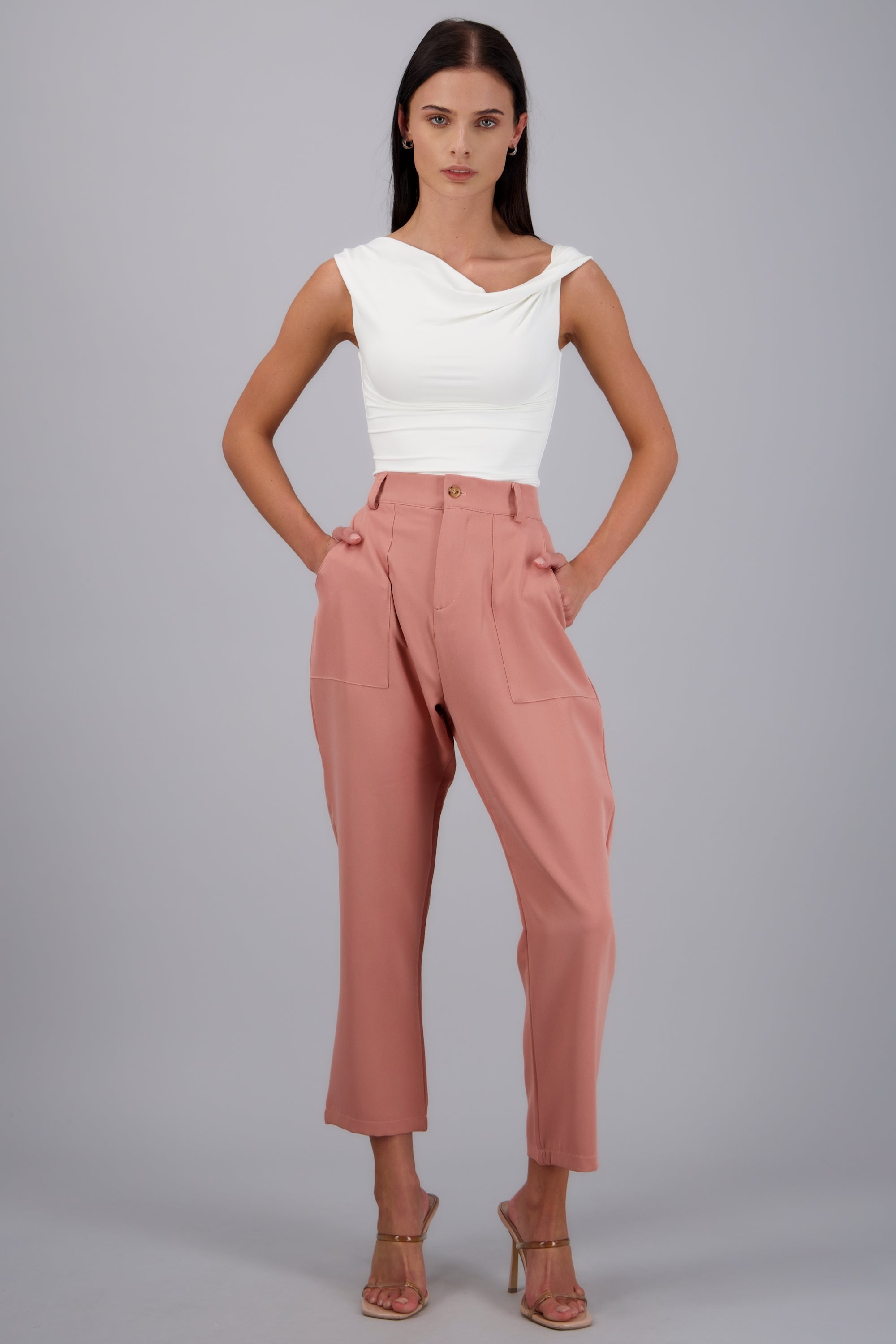 Pantalón Cintura Alta Capri Bolsas CORAL