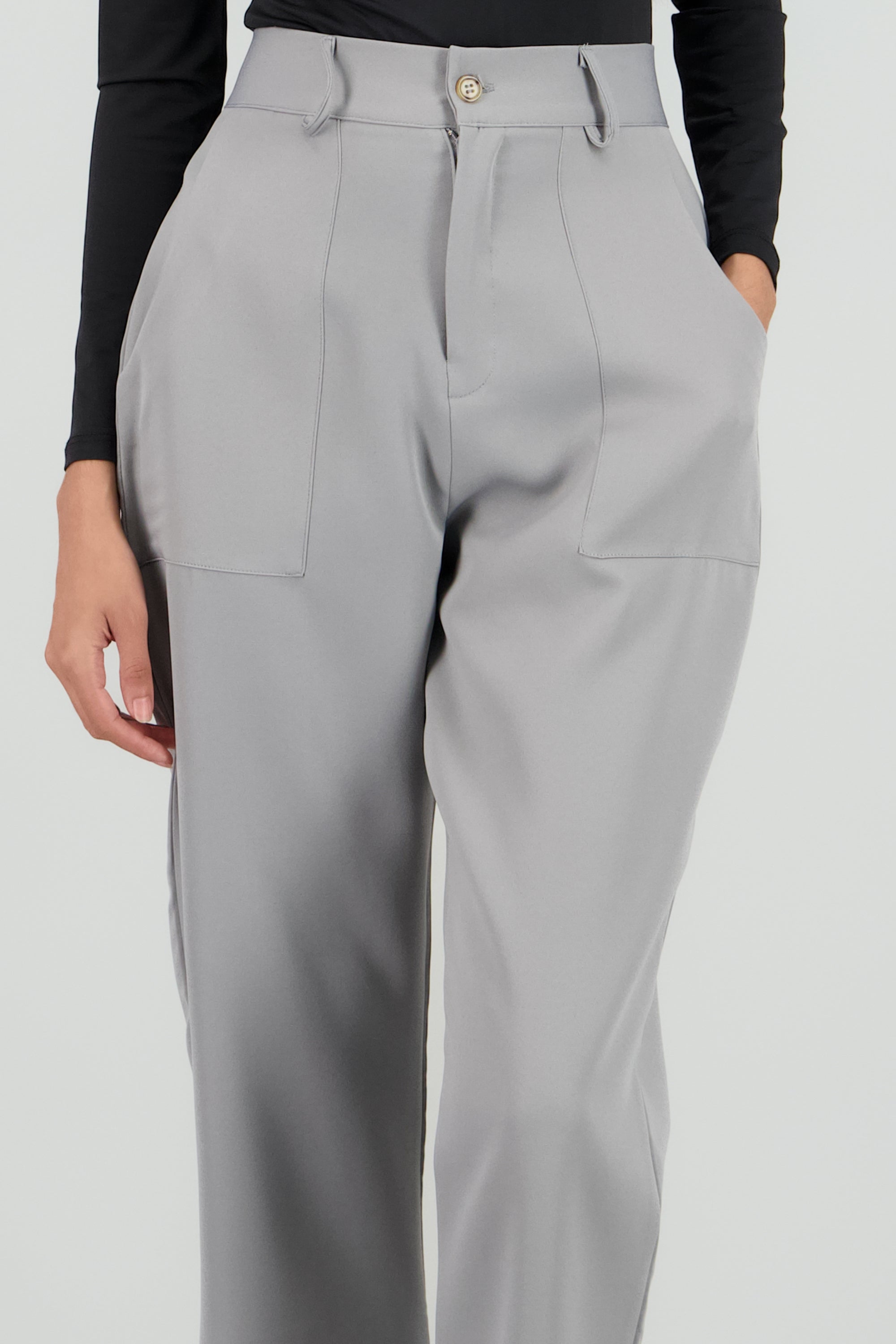 Pantalón Cintura Alta Capri Bolsas GRIS