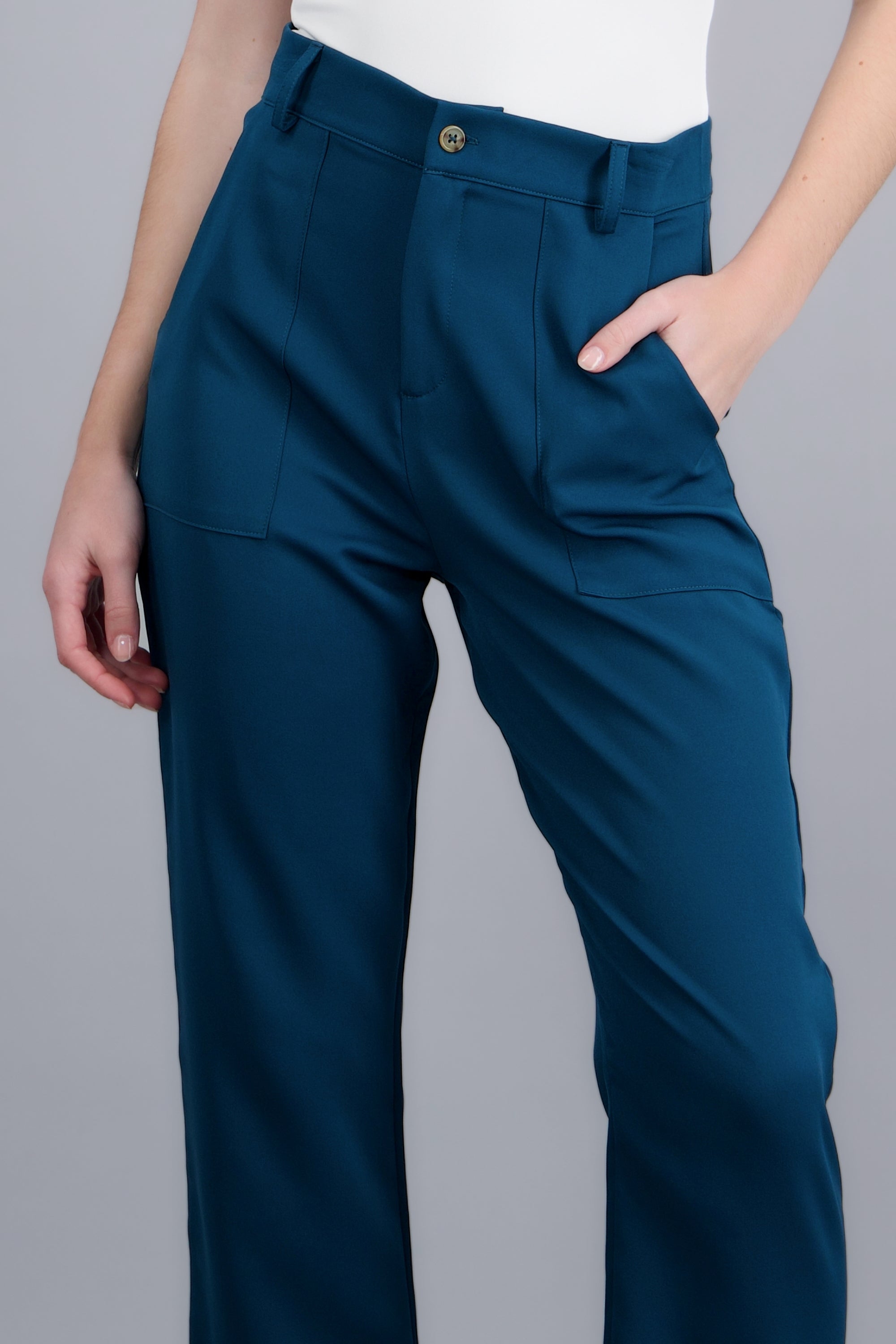 Pantalón Cintura Alta Capri Bolsas PETROLEO