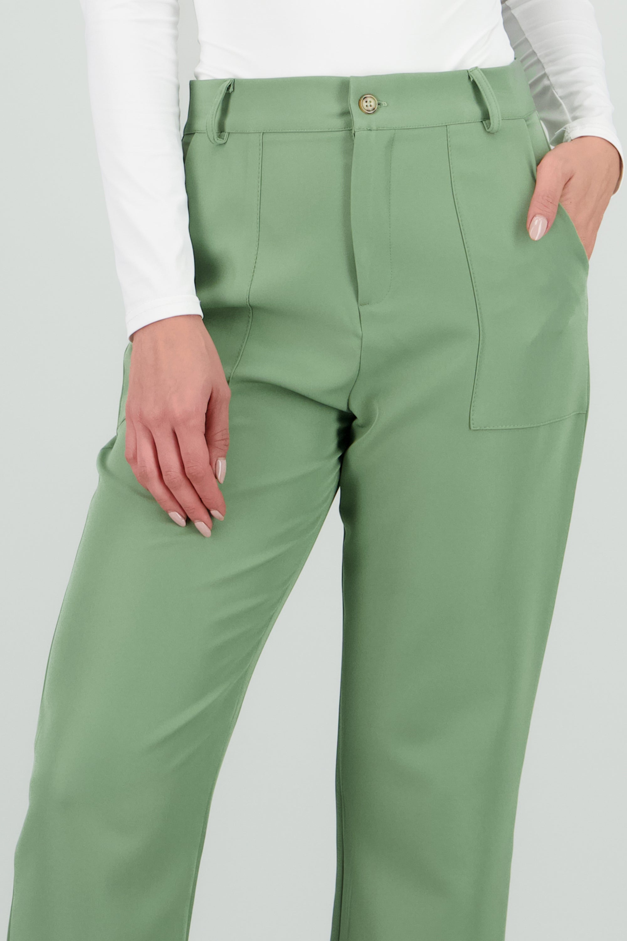 Pantalón Cintura Alta Capri Bolsas OLIVO