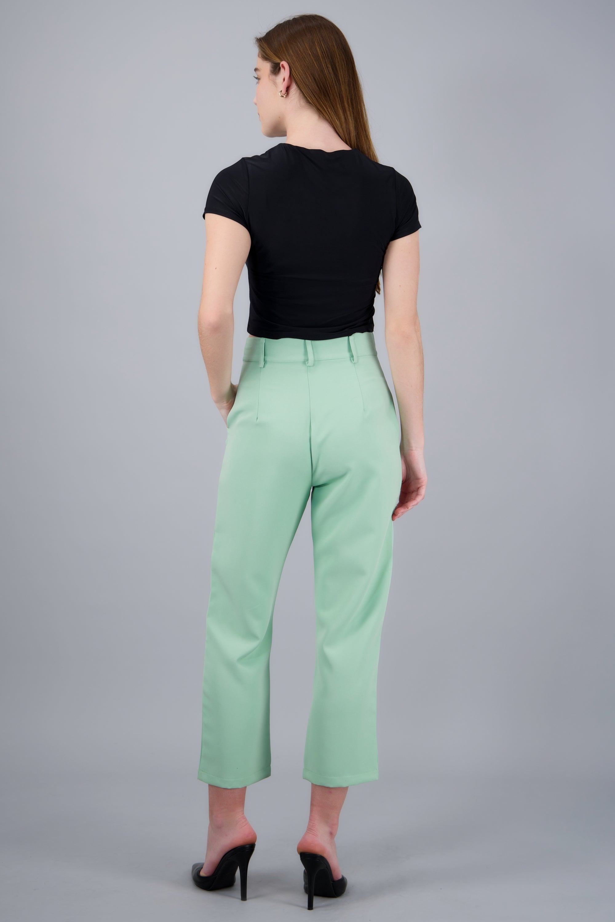 Pantalón Cintura Alta Capri Bolsas VERDE CLARO