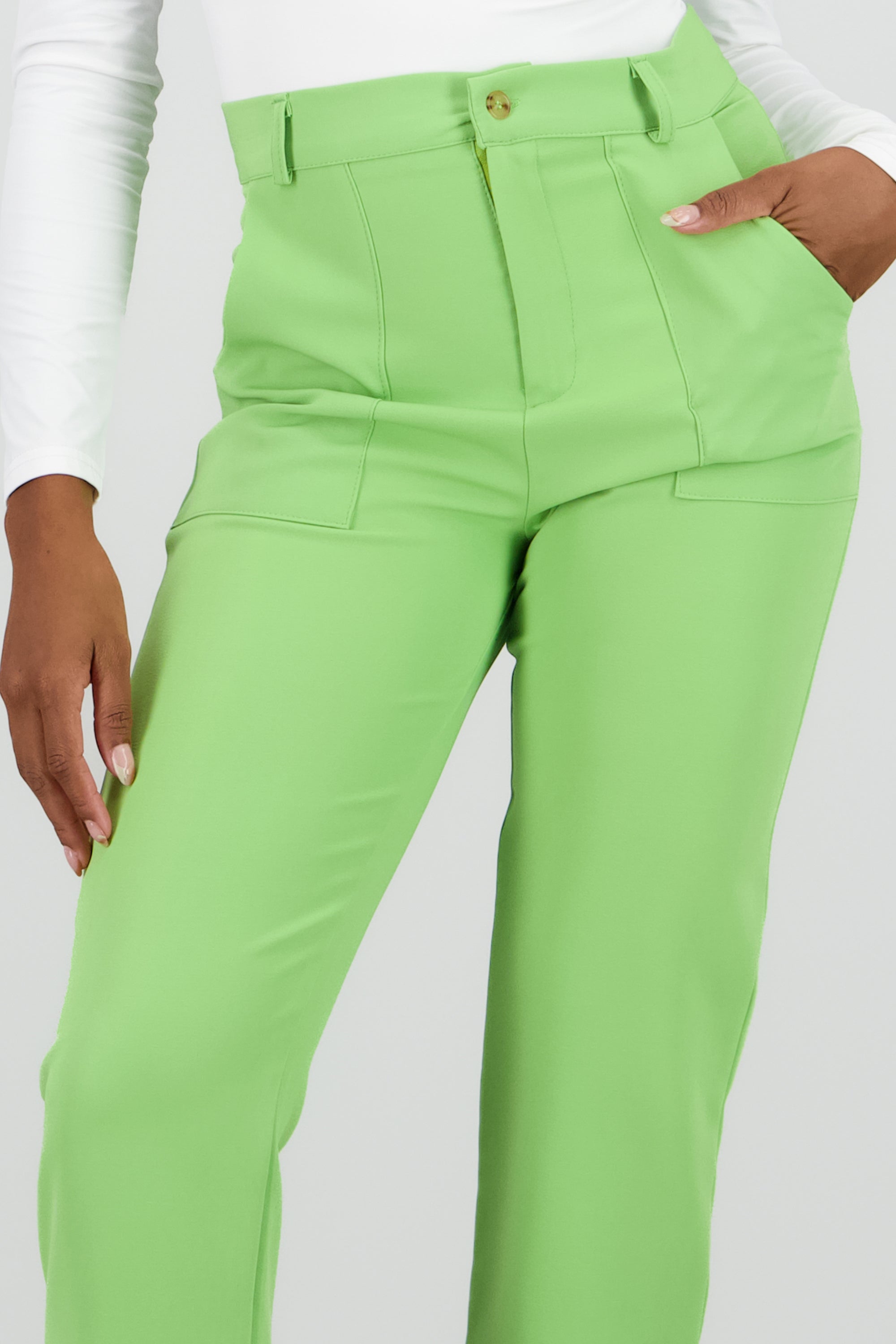 Pantalón Cintura Alta Capri Bolsas VERDE BRILLANTE