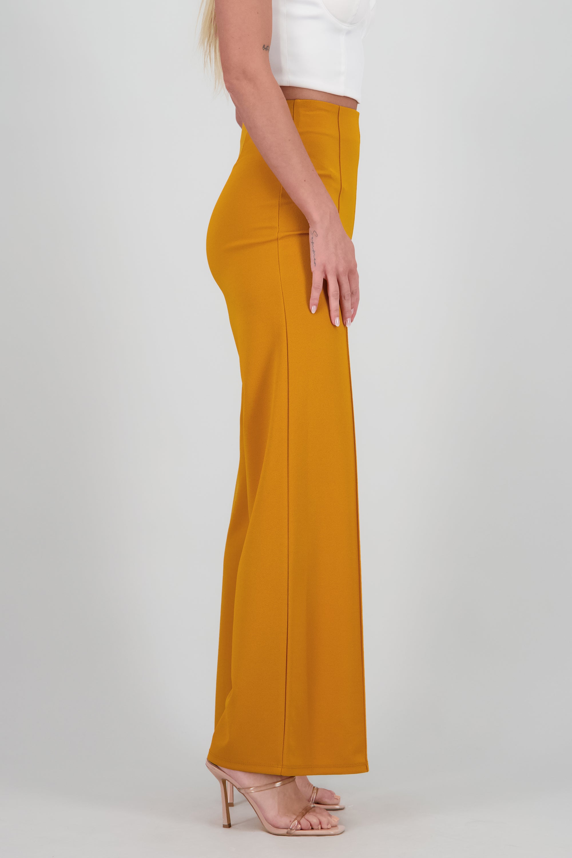 Pantalón Wide Leg Cintura Alta Costuras MOSTAZA