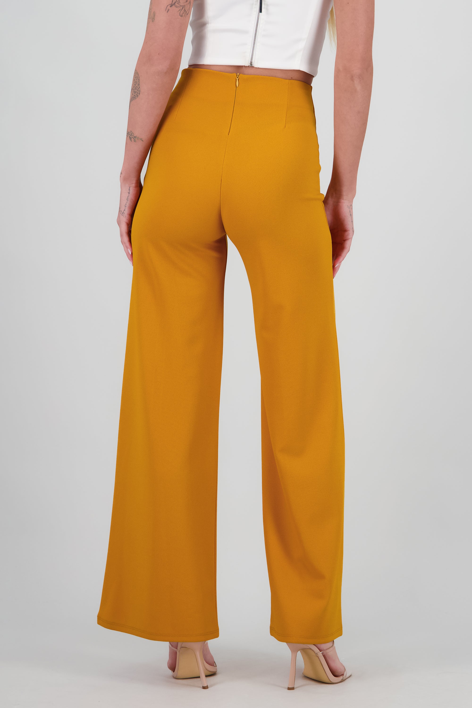 Pantalón Wide Leg Cintura Alta Costuras MOSTAZA