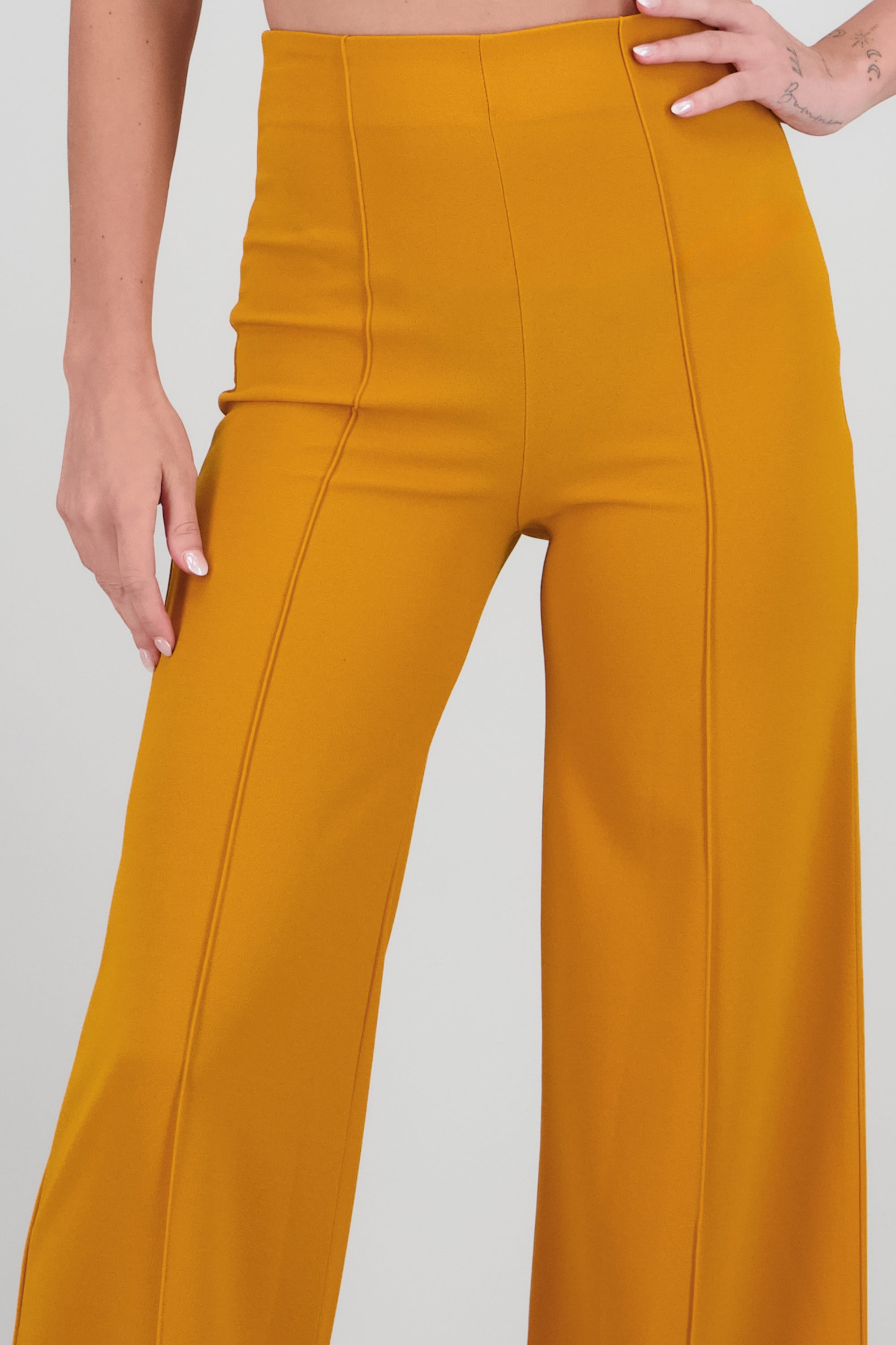 Pantalón Wide Leg Cintura Alta Costuras MOSTAZA