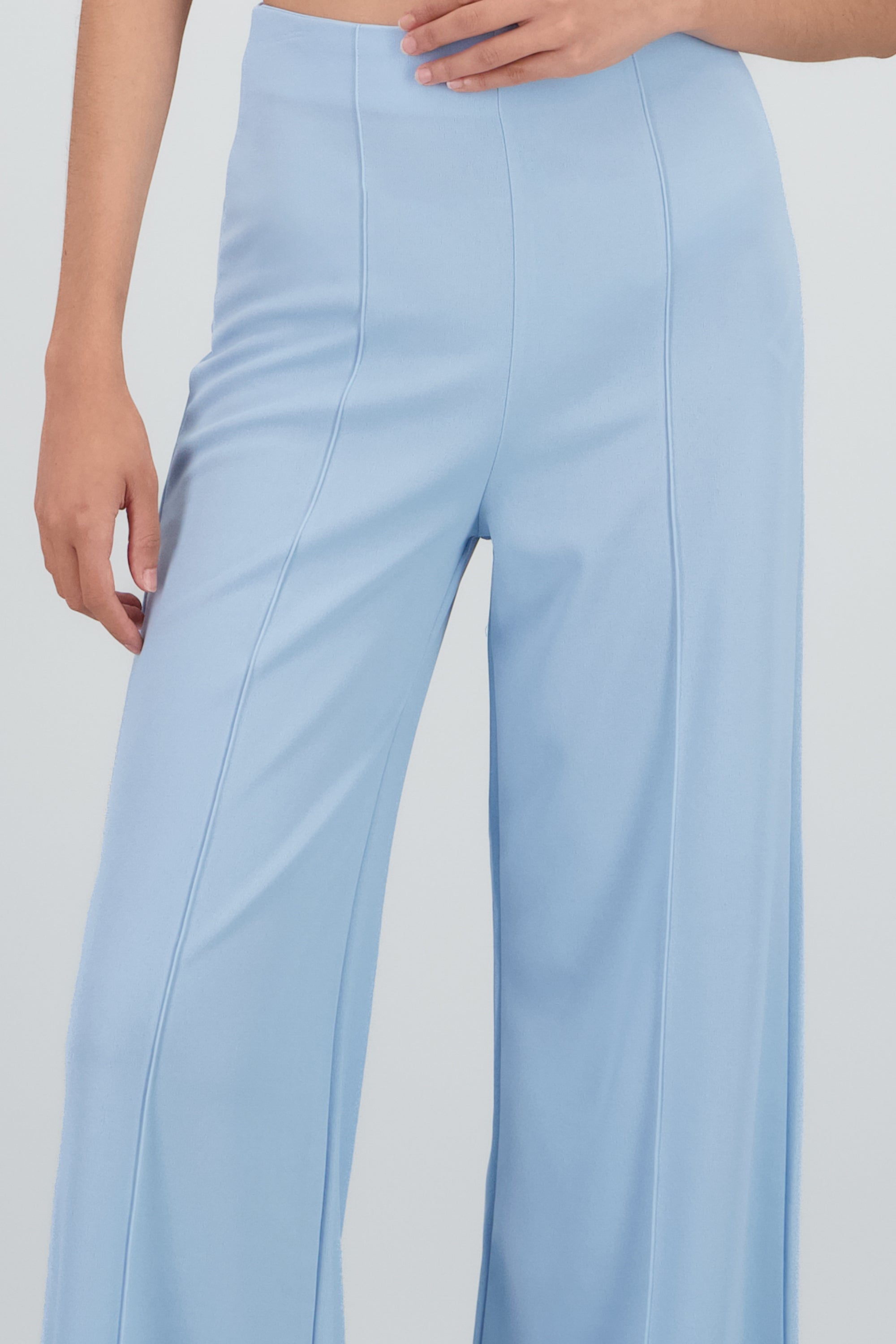 Pantalón Wide Leg Cintura Alta Costuras AZUL PASTEL