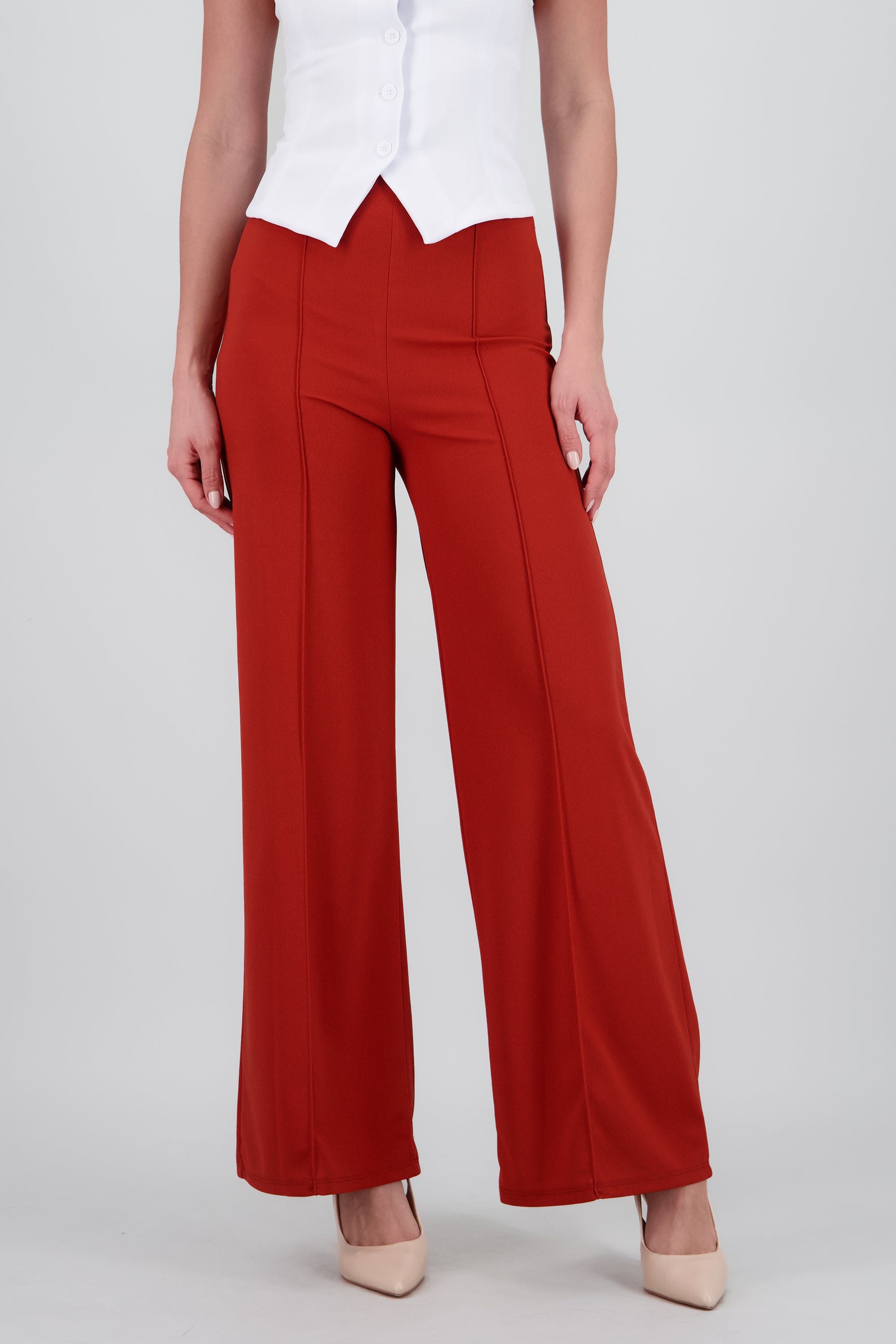 Pantalón Wide Leg Cintura Alta Costuras COBRE