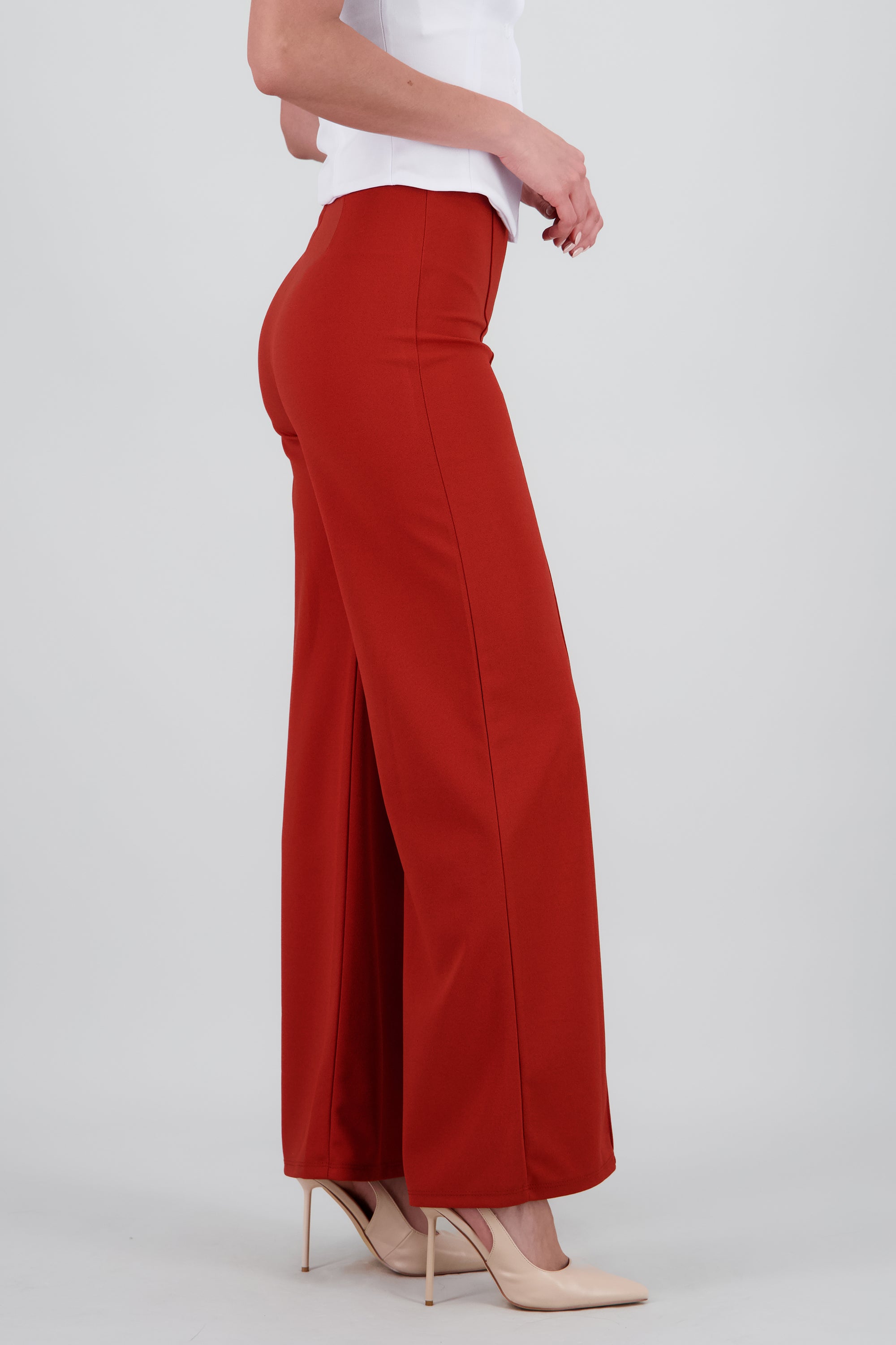 Pantalón Wide Leg Cintura Alta Costuras COBRE