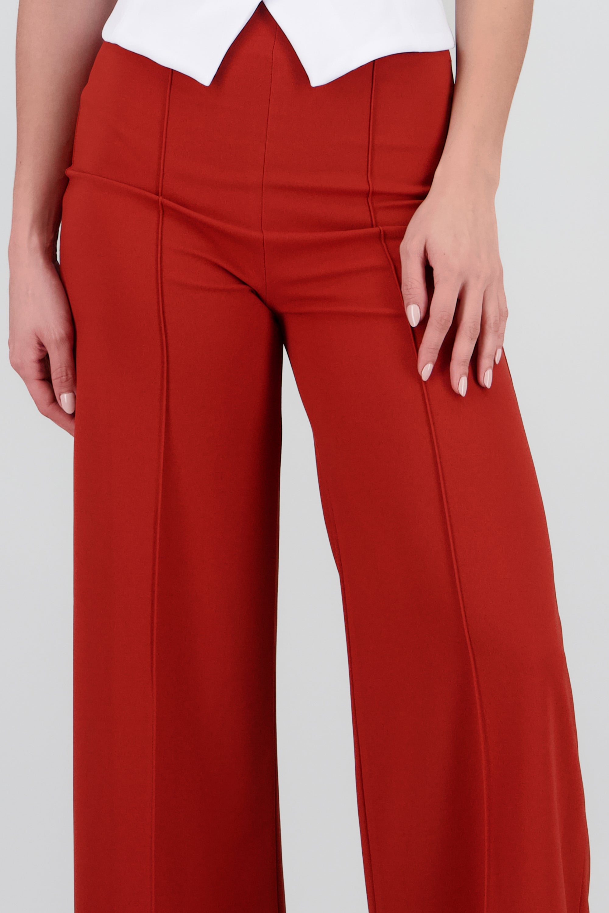 Pantalón Wide Leg Cintura Alta Costuras COBRE