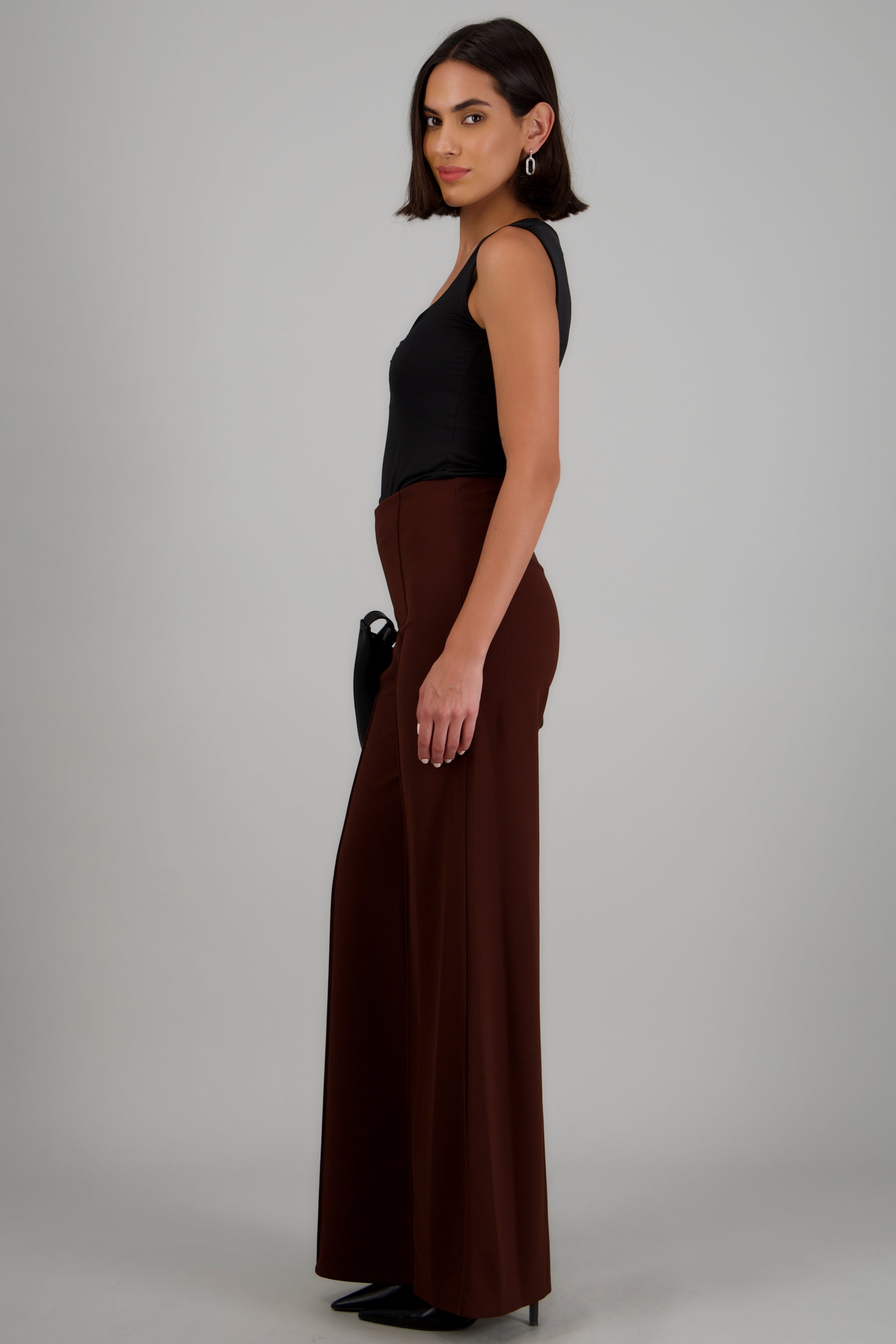 Pantalón Wide Leg Cintura Alta Costuras CAFE