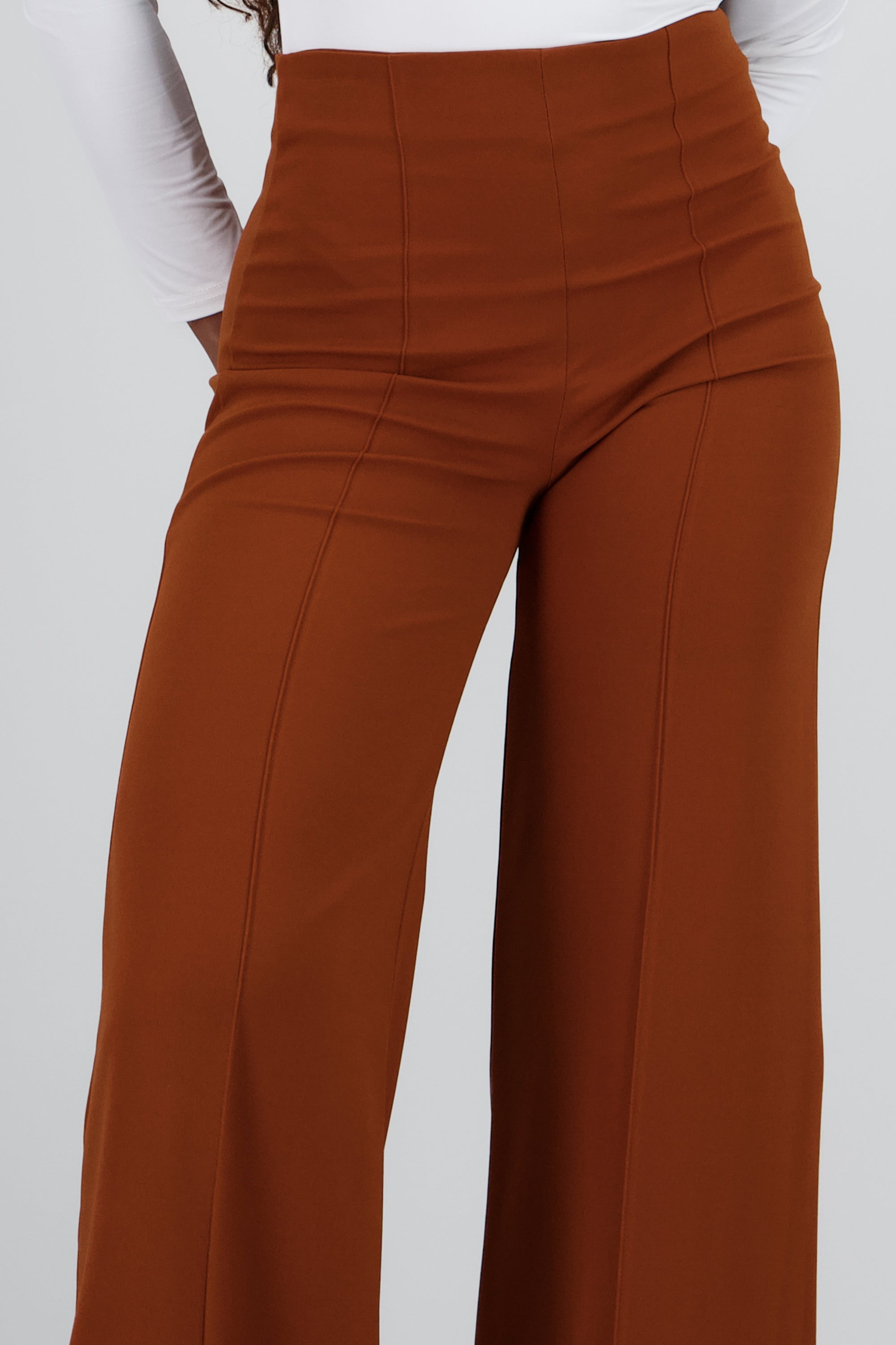 Pantalón Wide Leg Cintura Alta Costuras CAMELLO