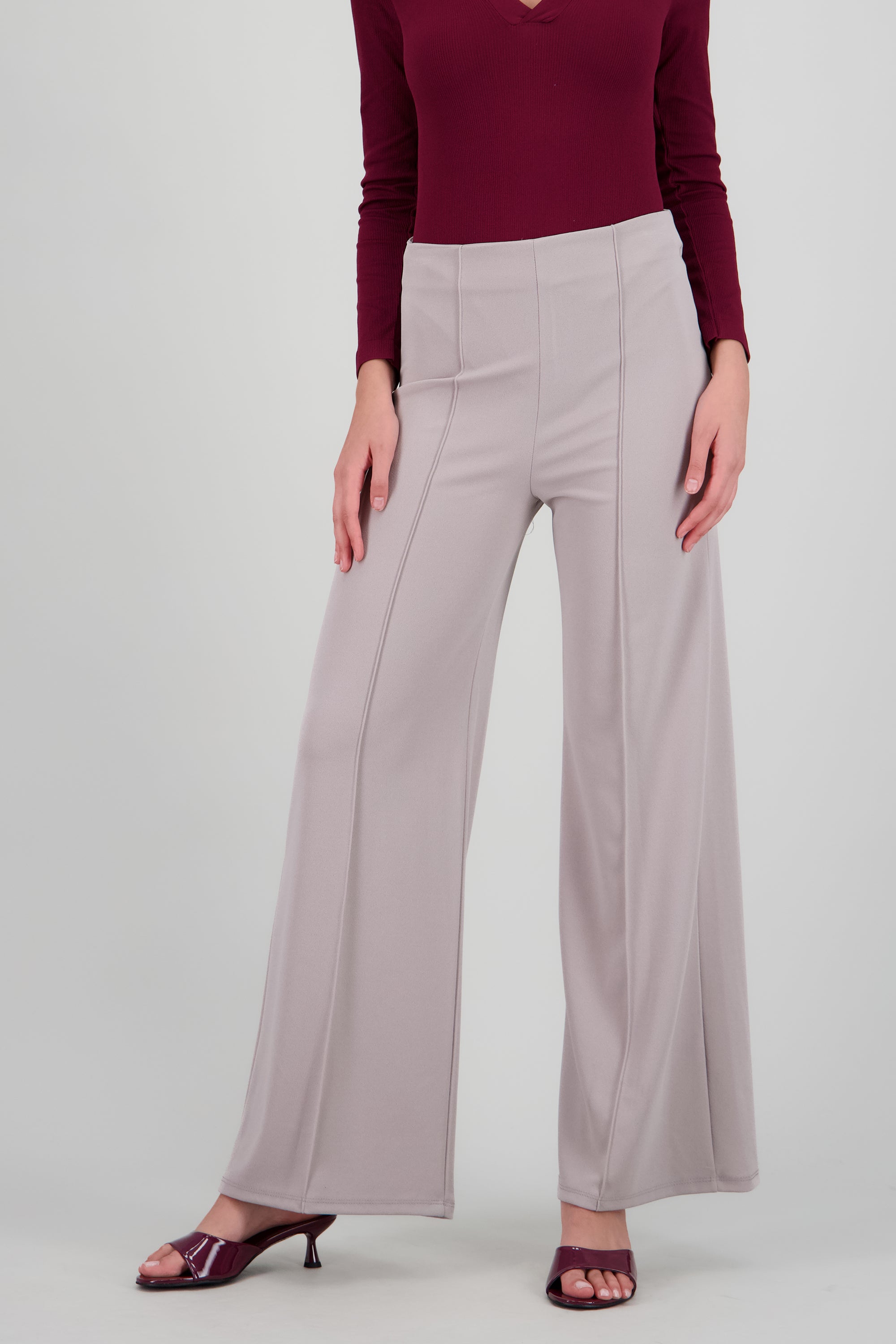 Pantalón Wide Leg Cintura Alta Costuras GRIS CLARO