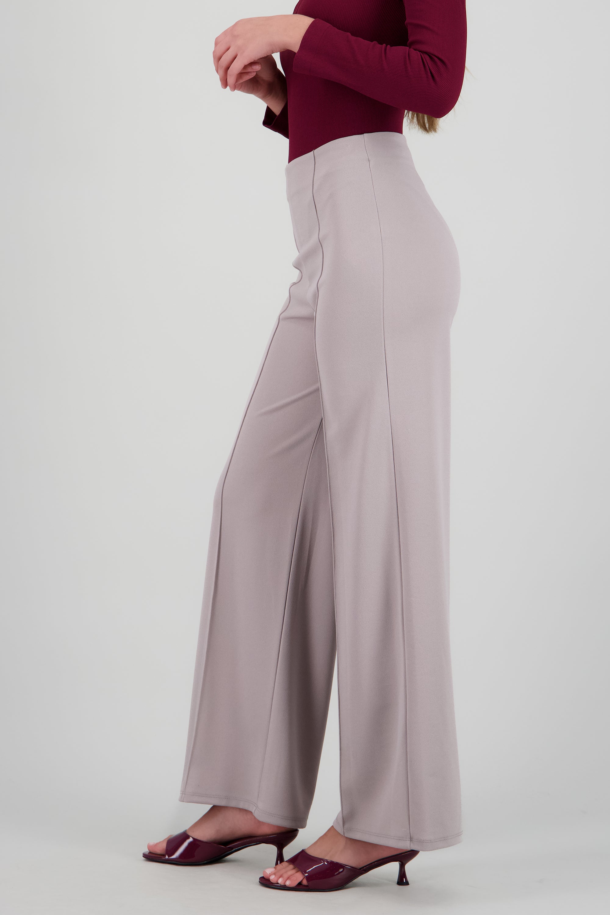 Pantalón Wide Leg Cintura Alta Costuras GRIS CLARO