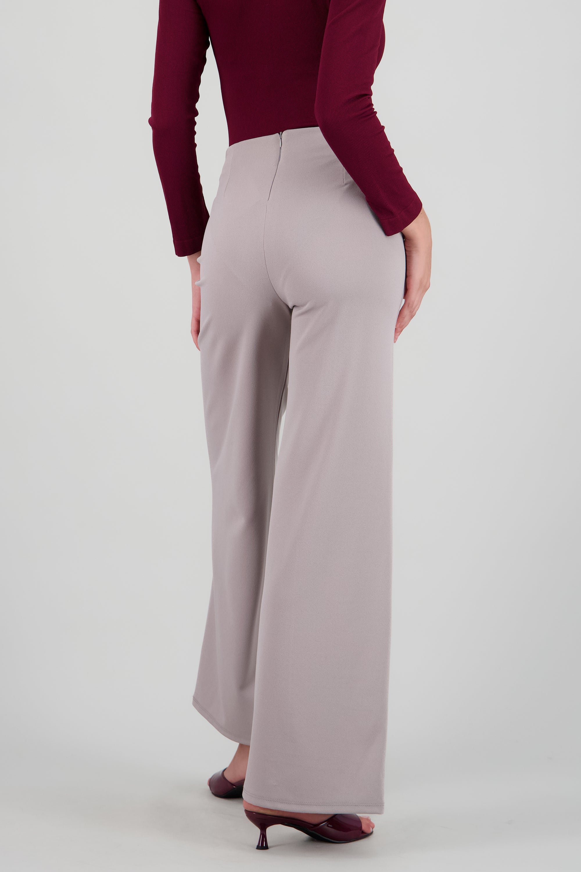 Pantalón Wide Leg Cintura Alta Costuras GRIS CLARO