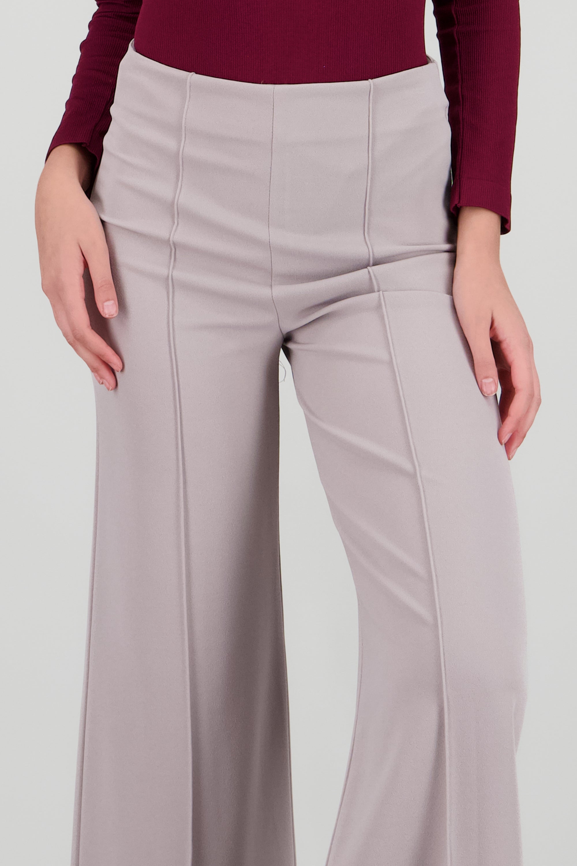 Pantalón Wide Leg Cintura Alta Costuras GRIS CLARO