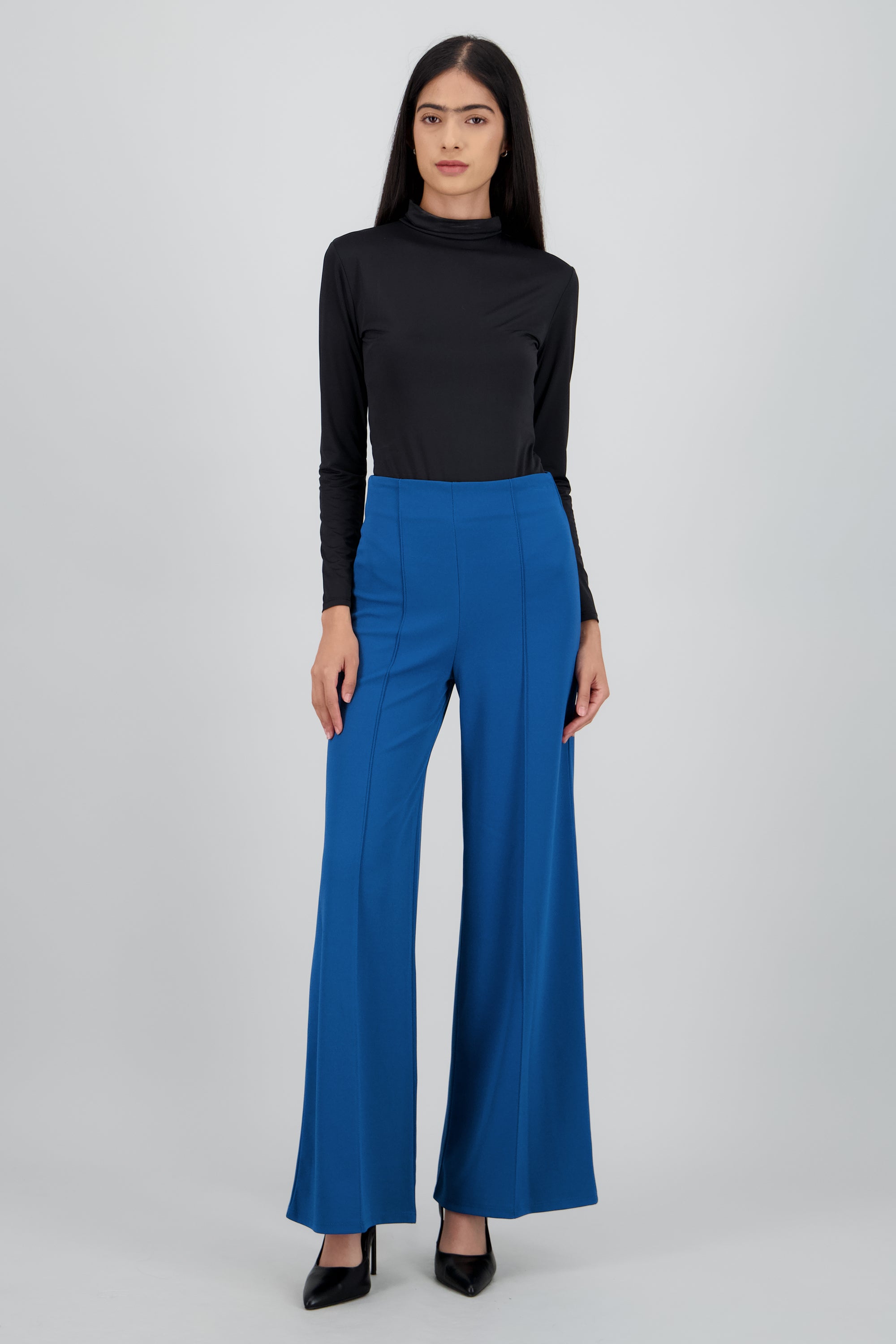 Pantalón Wide Leg Cintura Alta Costuras PETROLEO