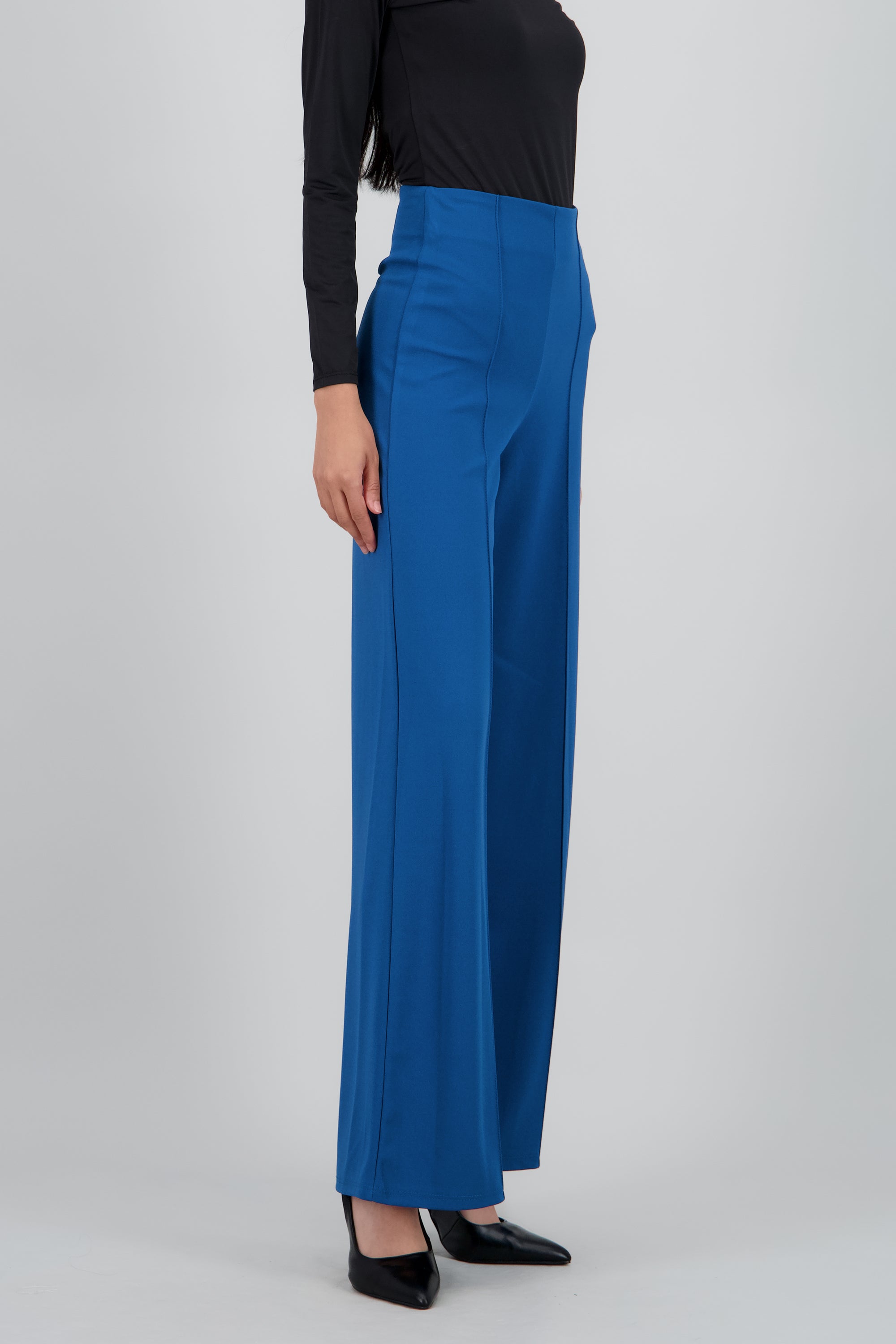 Pantalón Wide Leg Cintura Alta Costuras PETROLEO