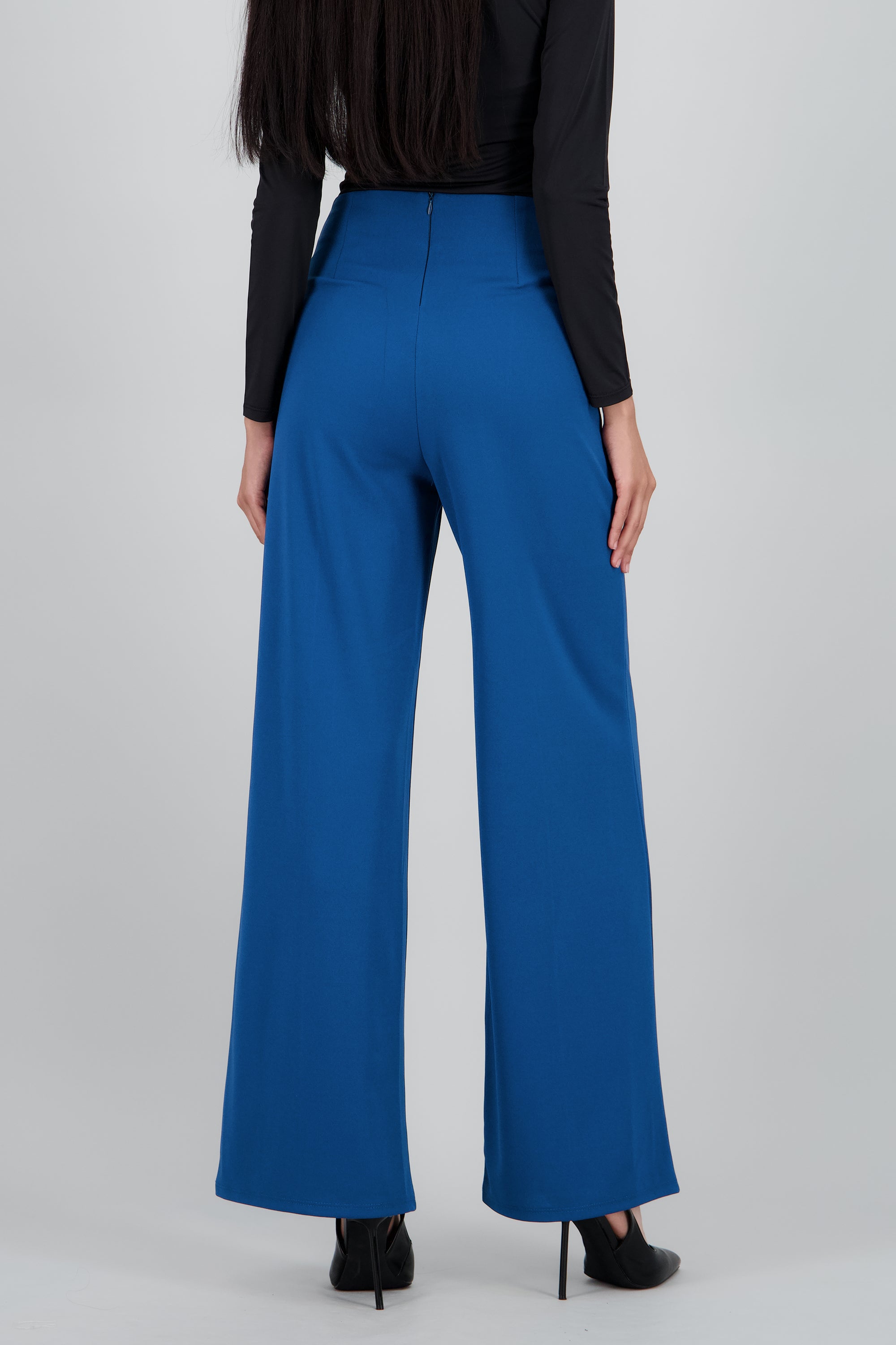 Pantalón Wide Leg Cintura Alta Costuras PETROLEO